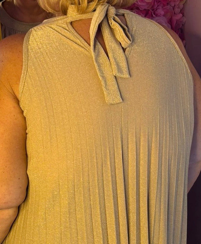Lange Jurk Plisse Shine Gold Plus Size 44 t/m 52-54