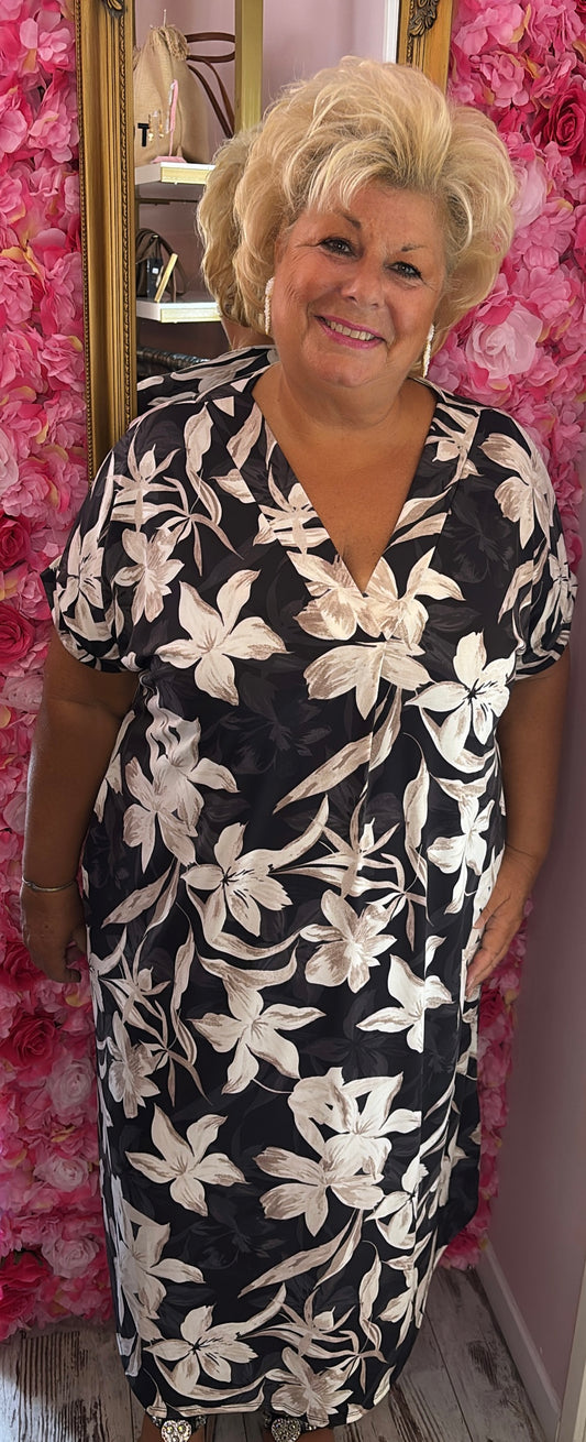 Jurk Best Bloem Zwart Plus Size 48 t/m 54-56