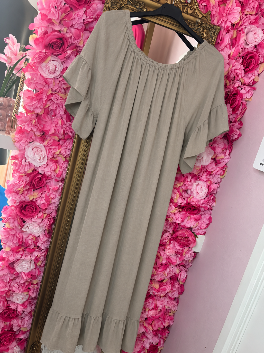 Jurk Linnen Queen Taupe Plus Size Maat 46 t/m 52-54