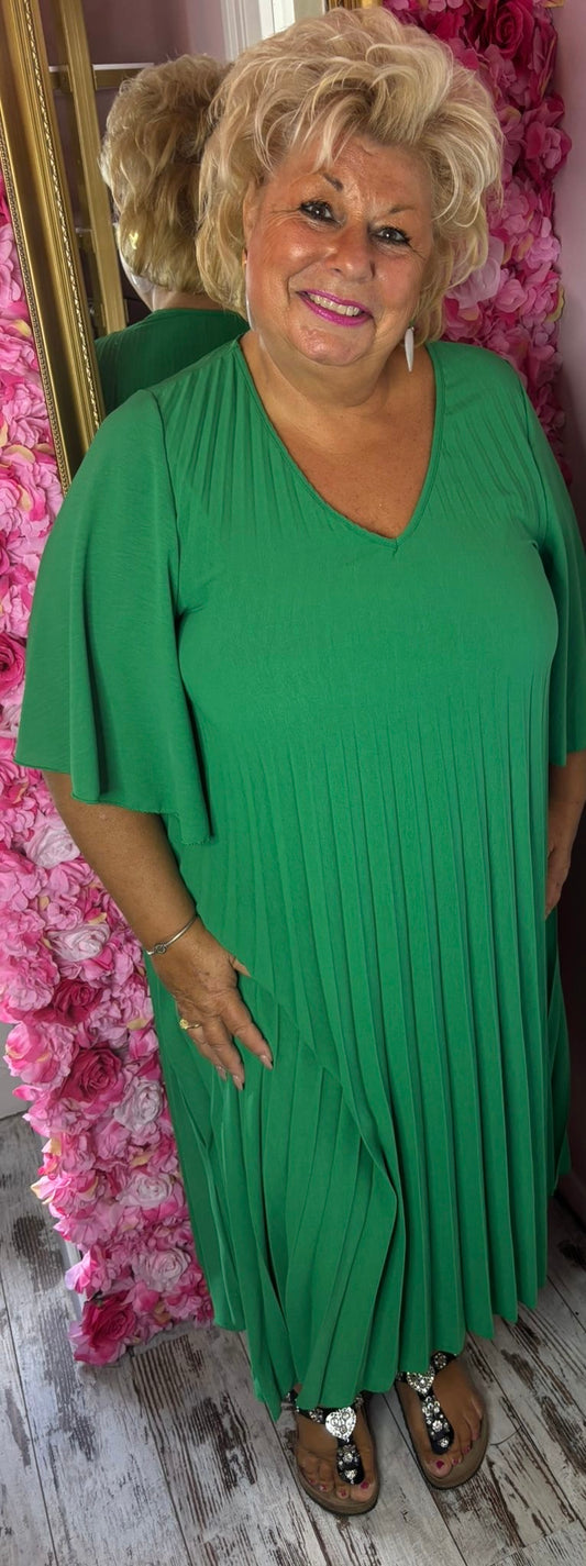 Lange Jurk Plisse Queen Groen Plus Size 44 t/m 50