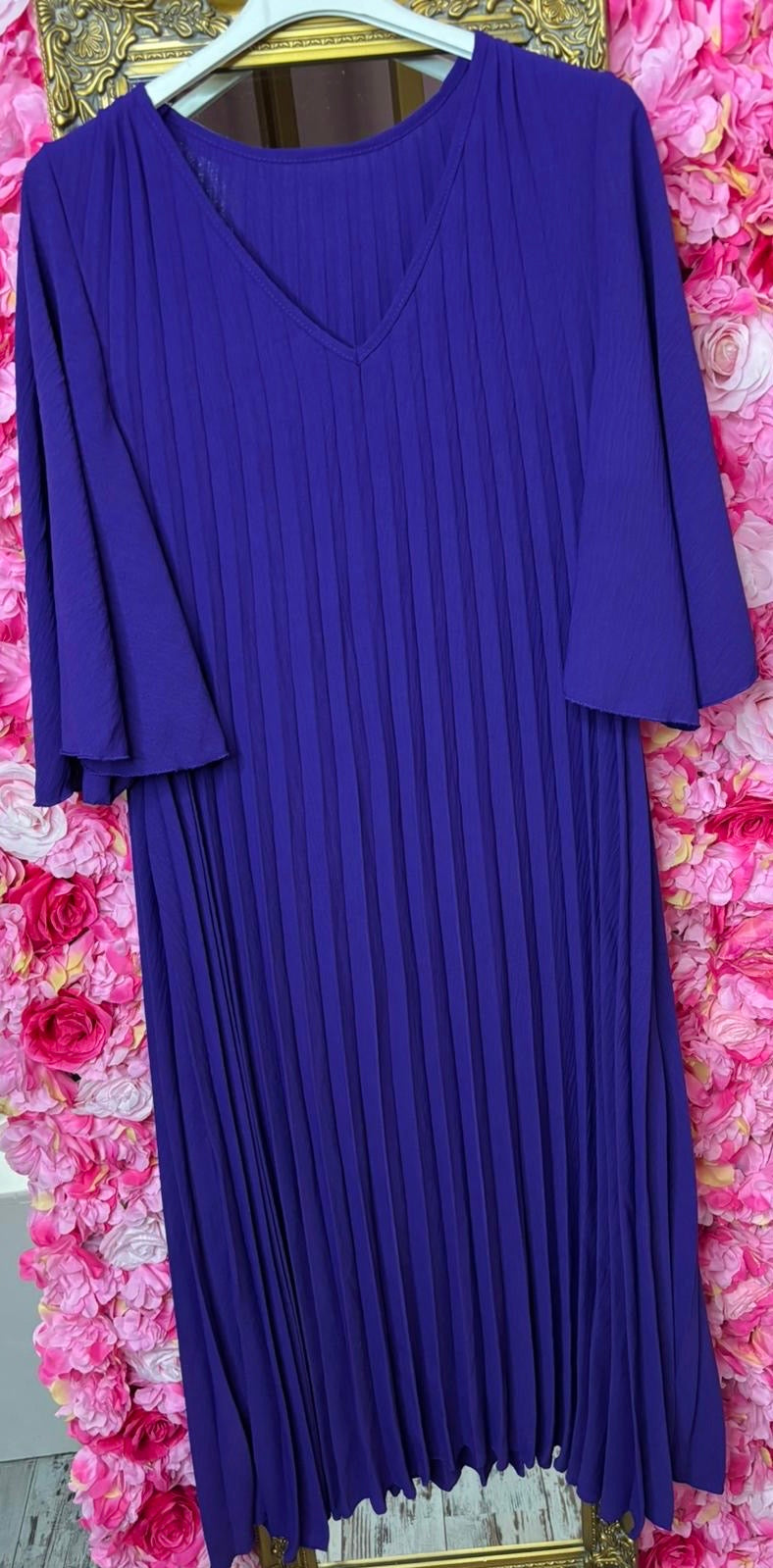 Lange Jurk Plisse Queen Paars Plus Size 44 t/m 50