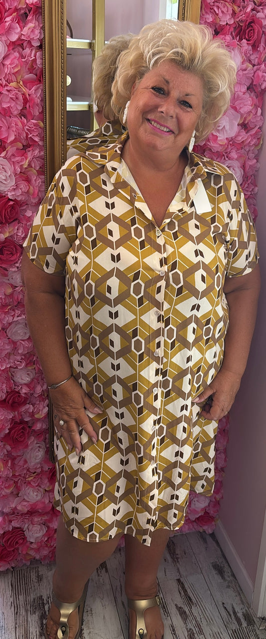 Jurk Sam Viscose Okergeel Plus Size Maat 44 t/m 50-52