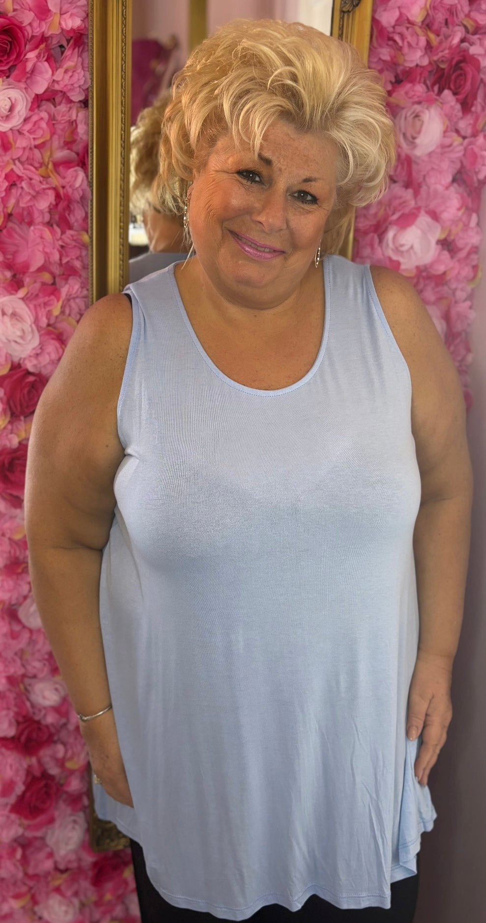 Top Viscose Lang Licht Blauw Plus Size Maat 46 t/m 54-56