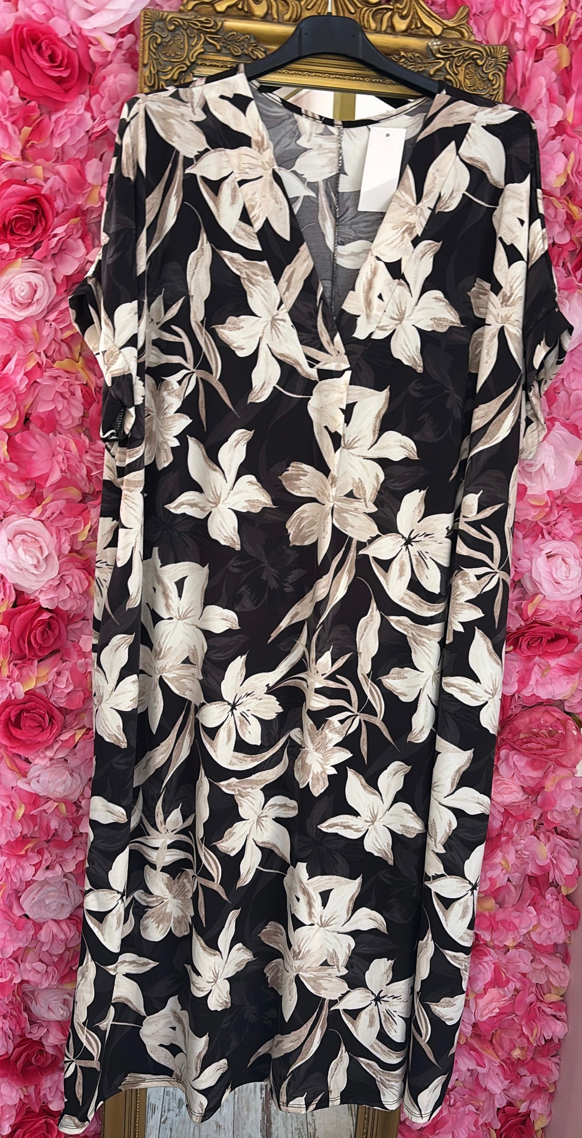 Jurk Best Bloem Zwart Plus Size 48 t/m 54-56