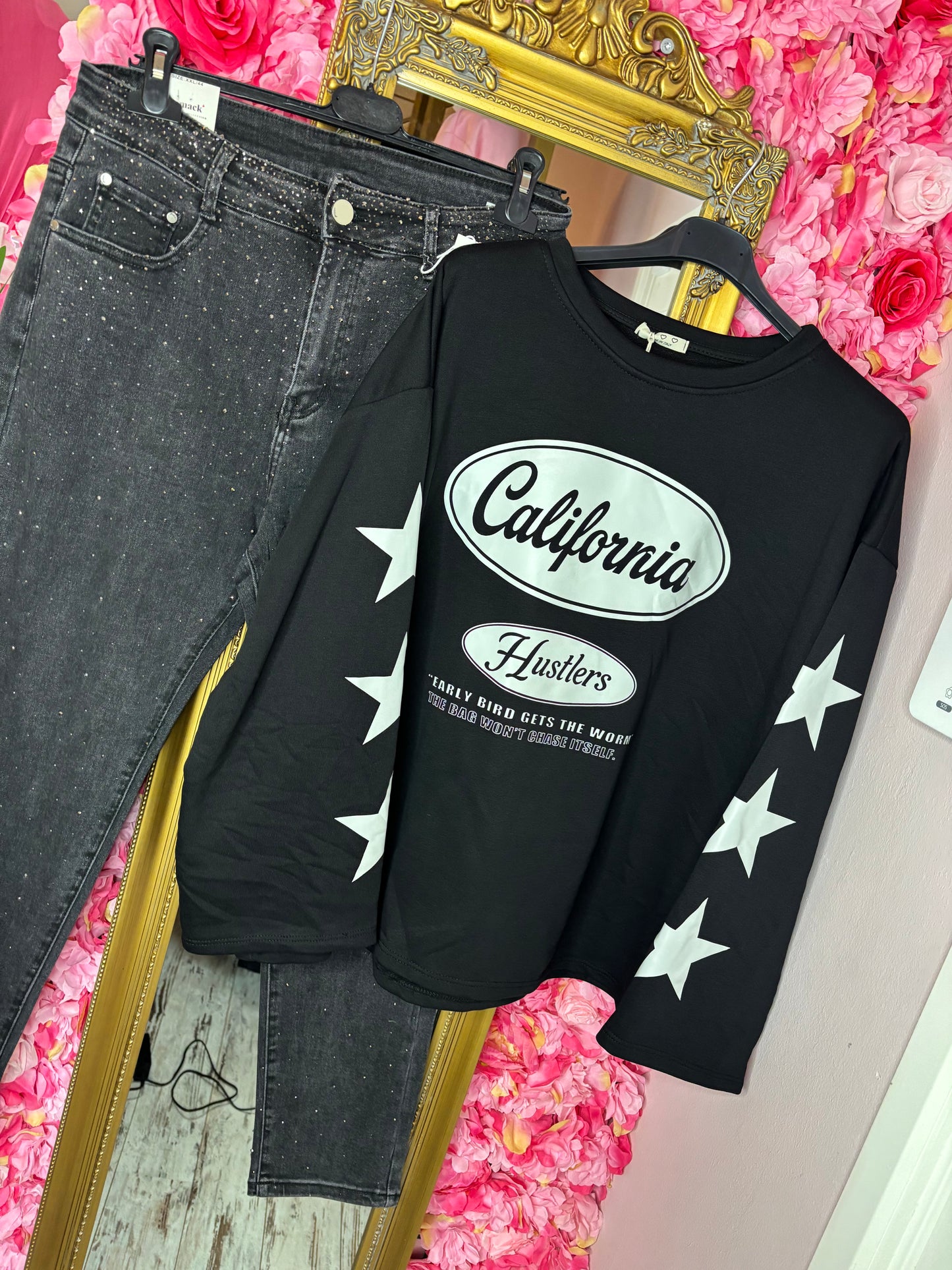 Long Sleeve Cali Funk Zwart Plus Size tot maat 48