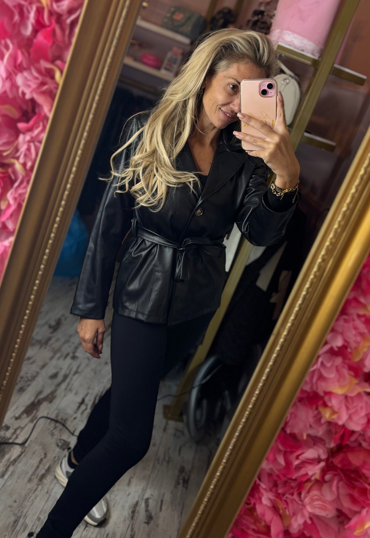 Short Trench Leather Look Zwart tot maat 42