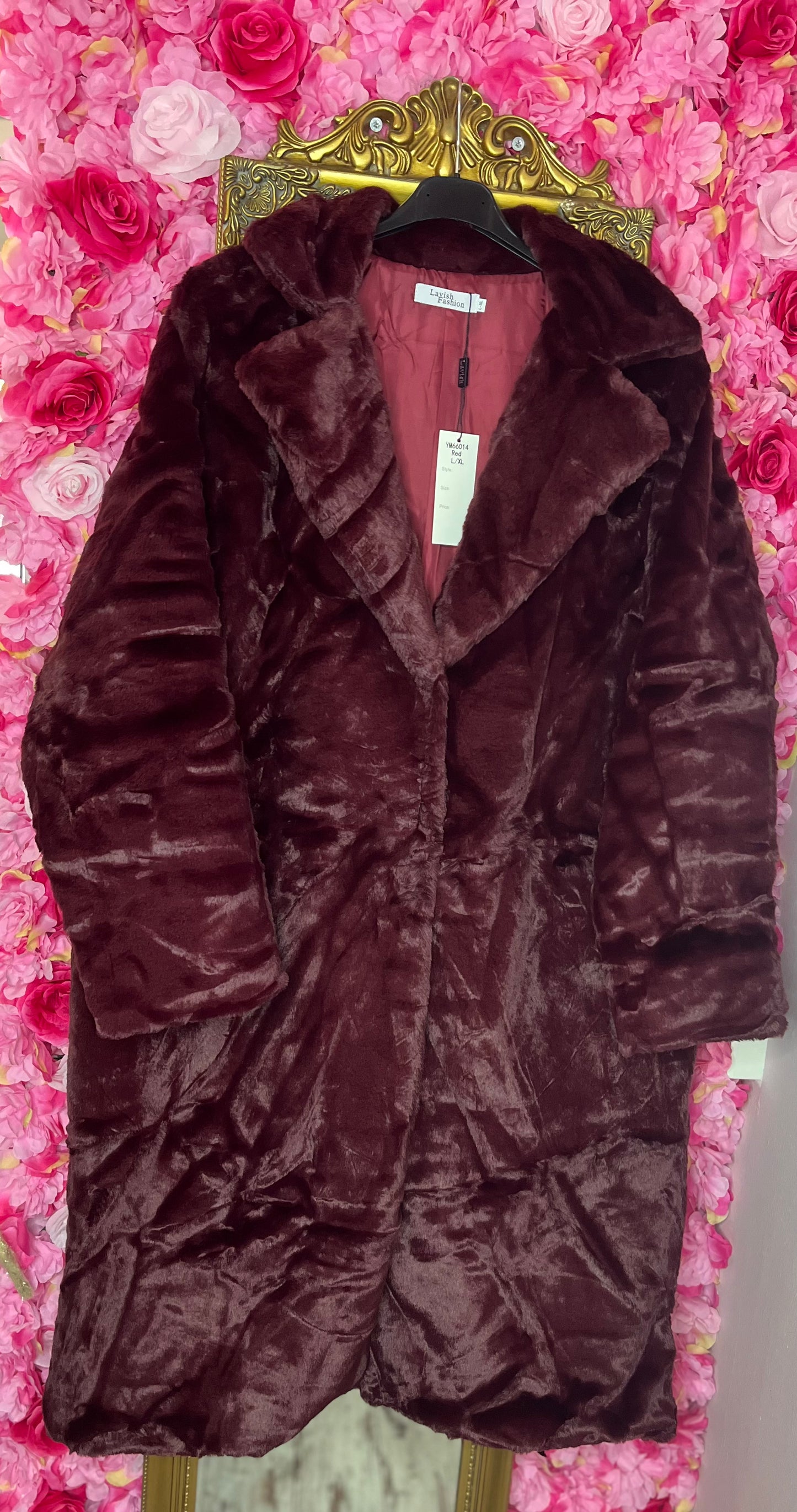 Jas Long Fur Bordeaux Plus Size Maat 44 t/m 52 (dicht)