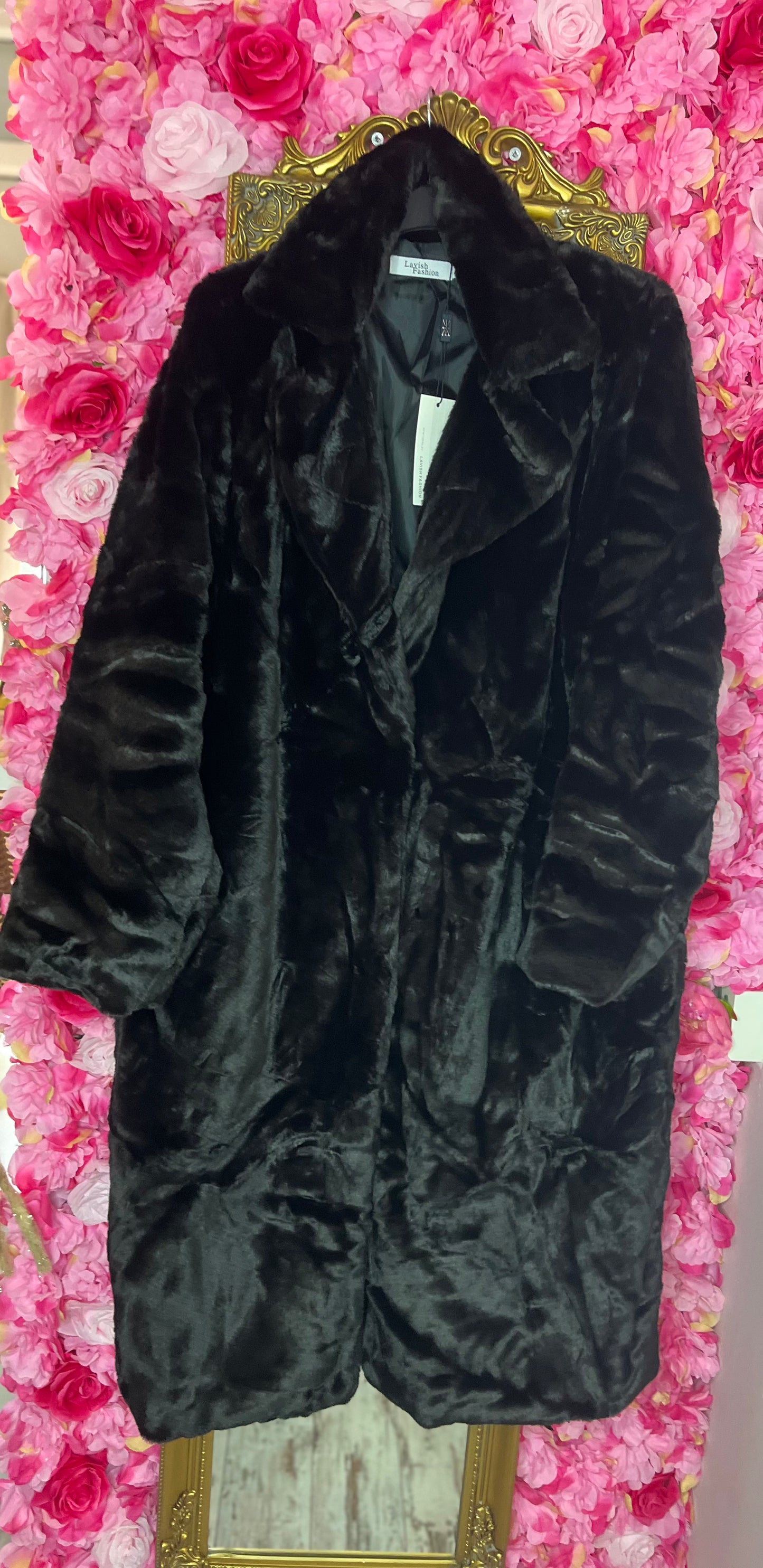 Jas Long Fur Zwart Plus Size Maat 44 t/m 52 (dicht)