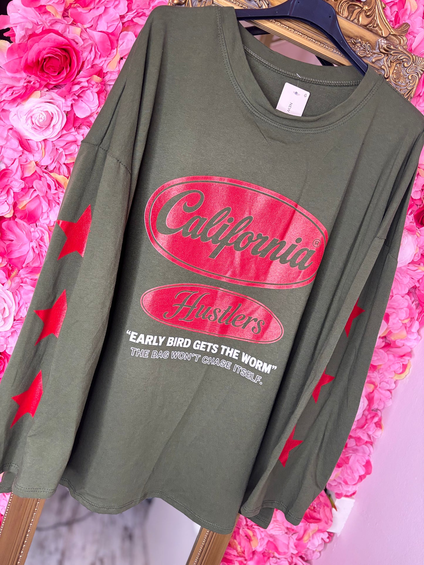 Long Sleeve California Hustler Leger Groen Plus Size Maat 44 t/m 48