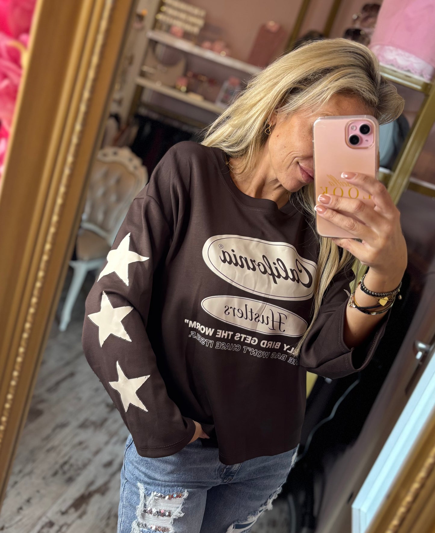 Long Sleeve Star Hustle Bruin tot Maat 42