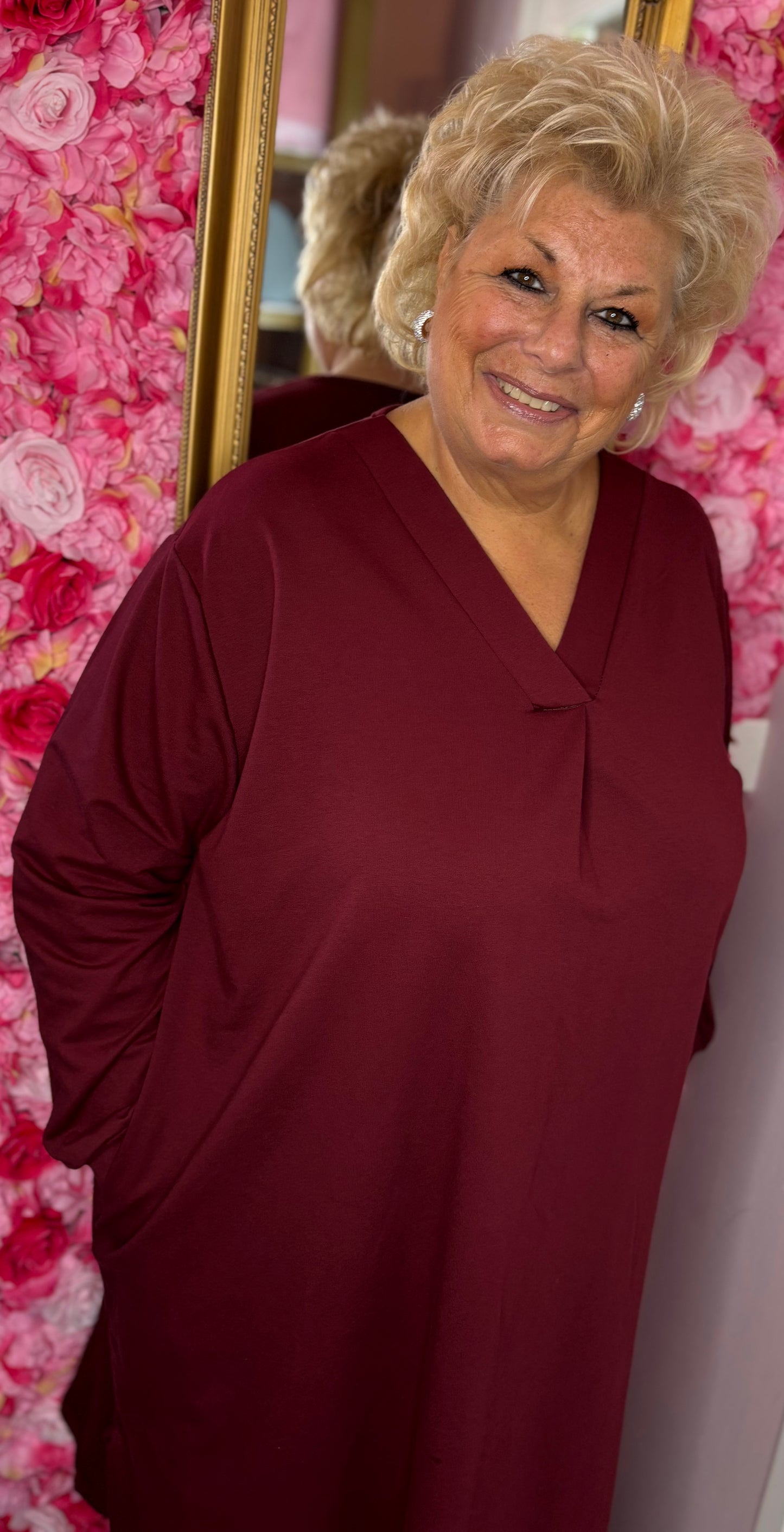 Jurk Basic Katoen Bordeaux Plus Size Maat 50 t/m 56