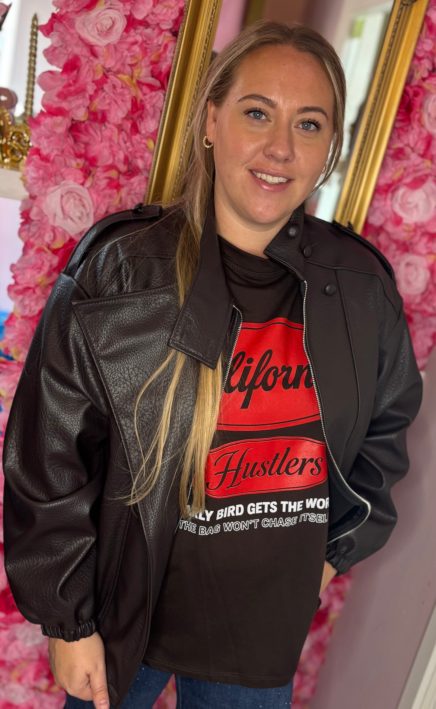 Jacket Leather Look Bruin Plus Size tot maat 48