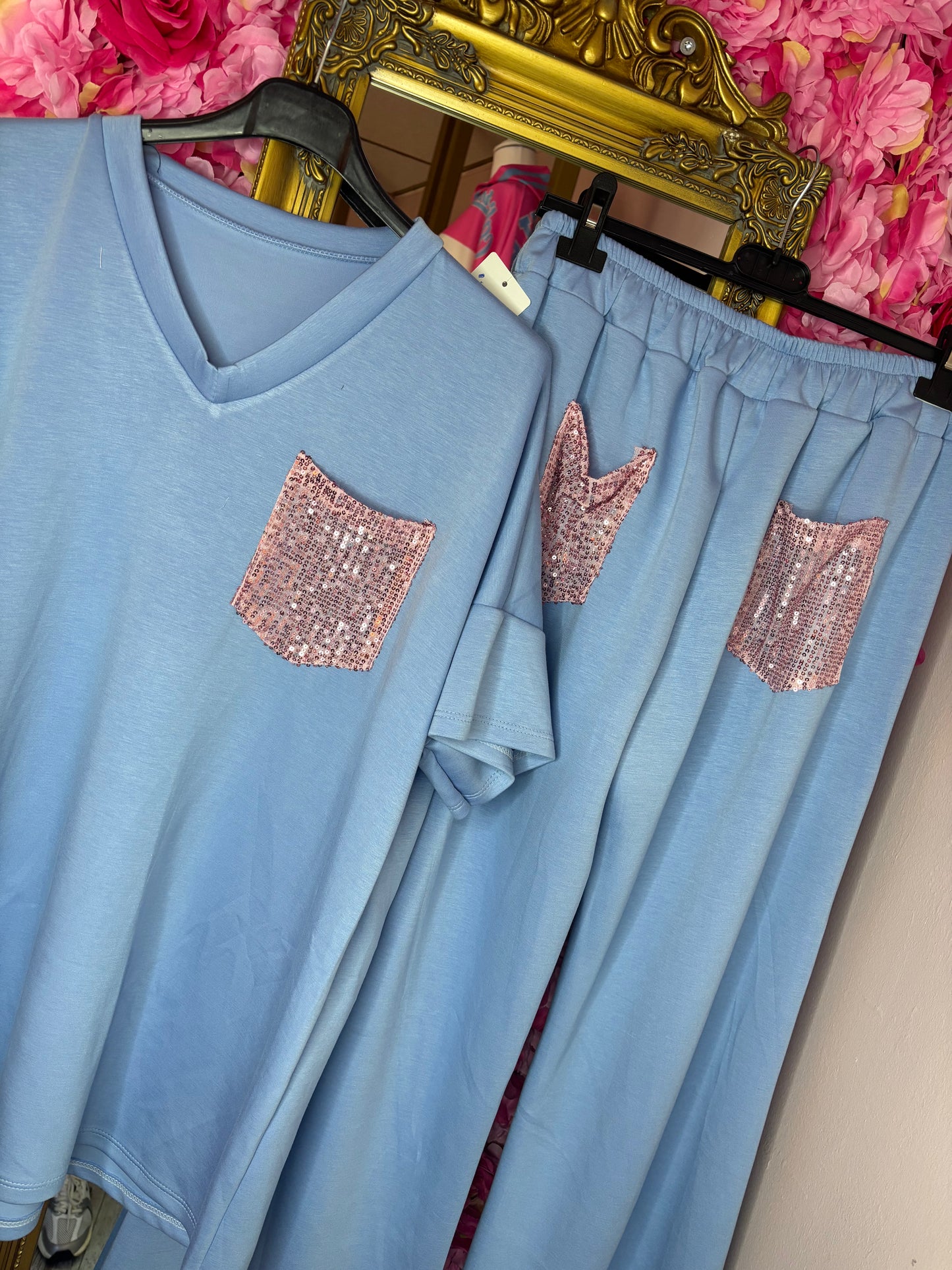 Comfy Set Glitter Blauw Plus Size maat 46 t/m 54