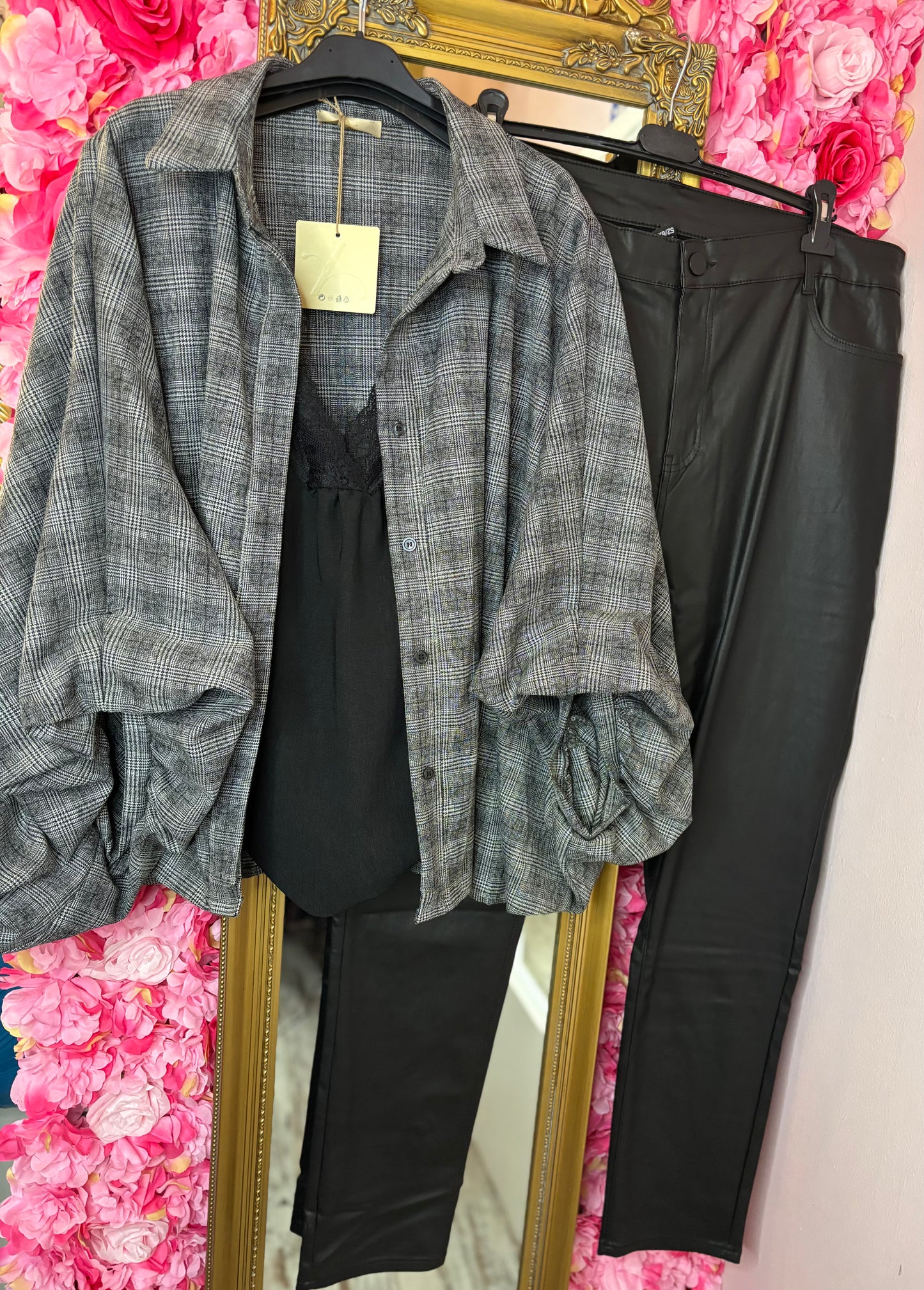 Blouse Check Chan Zwart Plus Size Maat 44 t/m 48-50