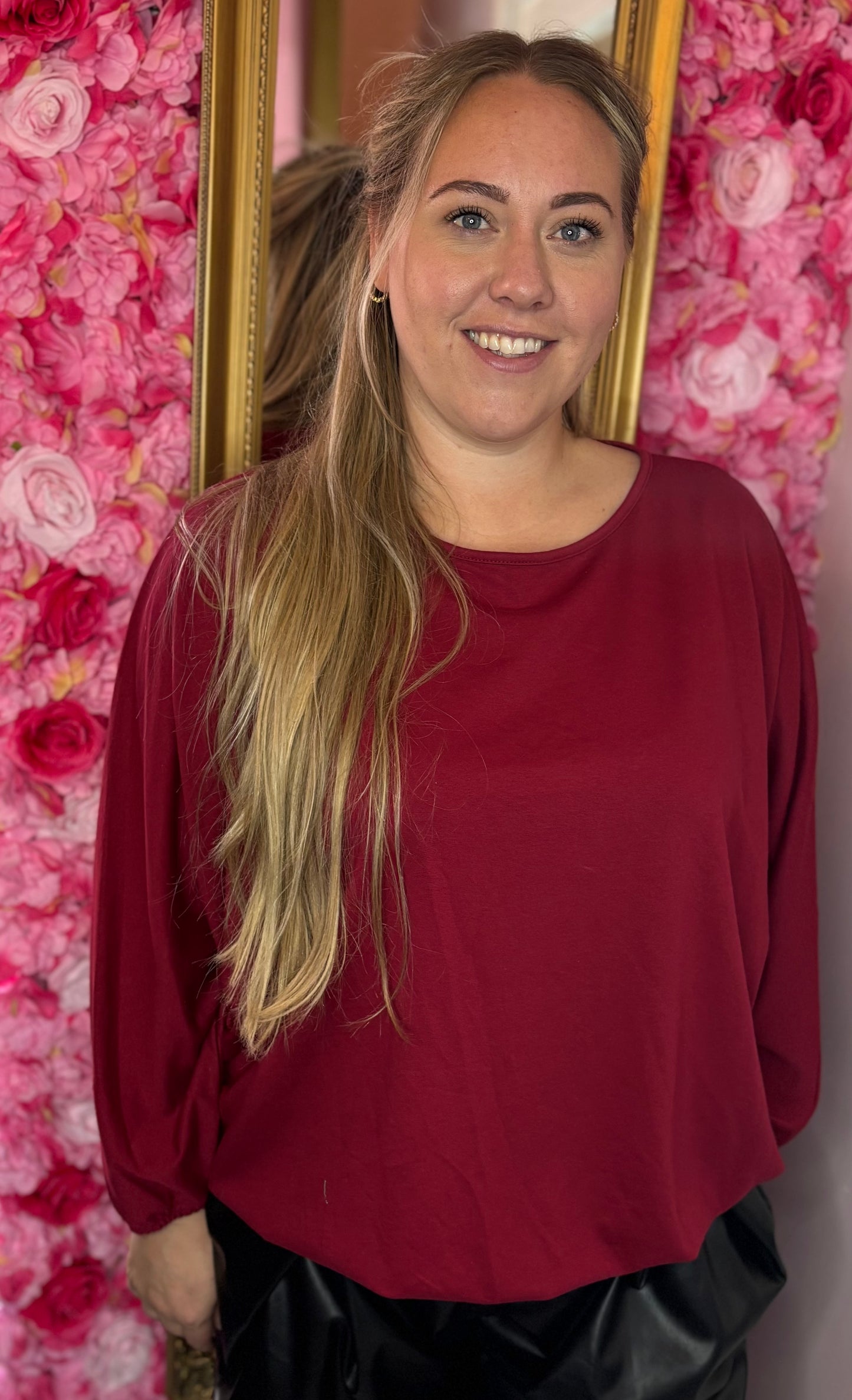 Long Sleeve Balloon Soft Bordeaux Plus Size maat 46 t/m 50