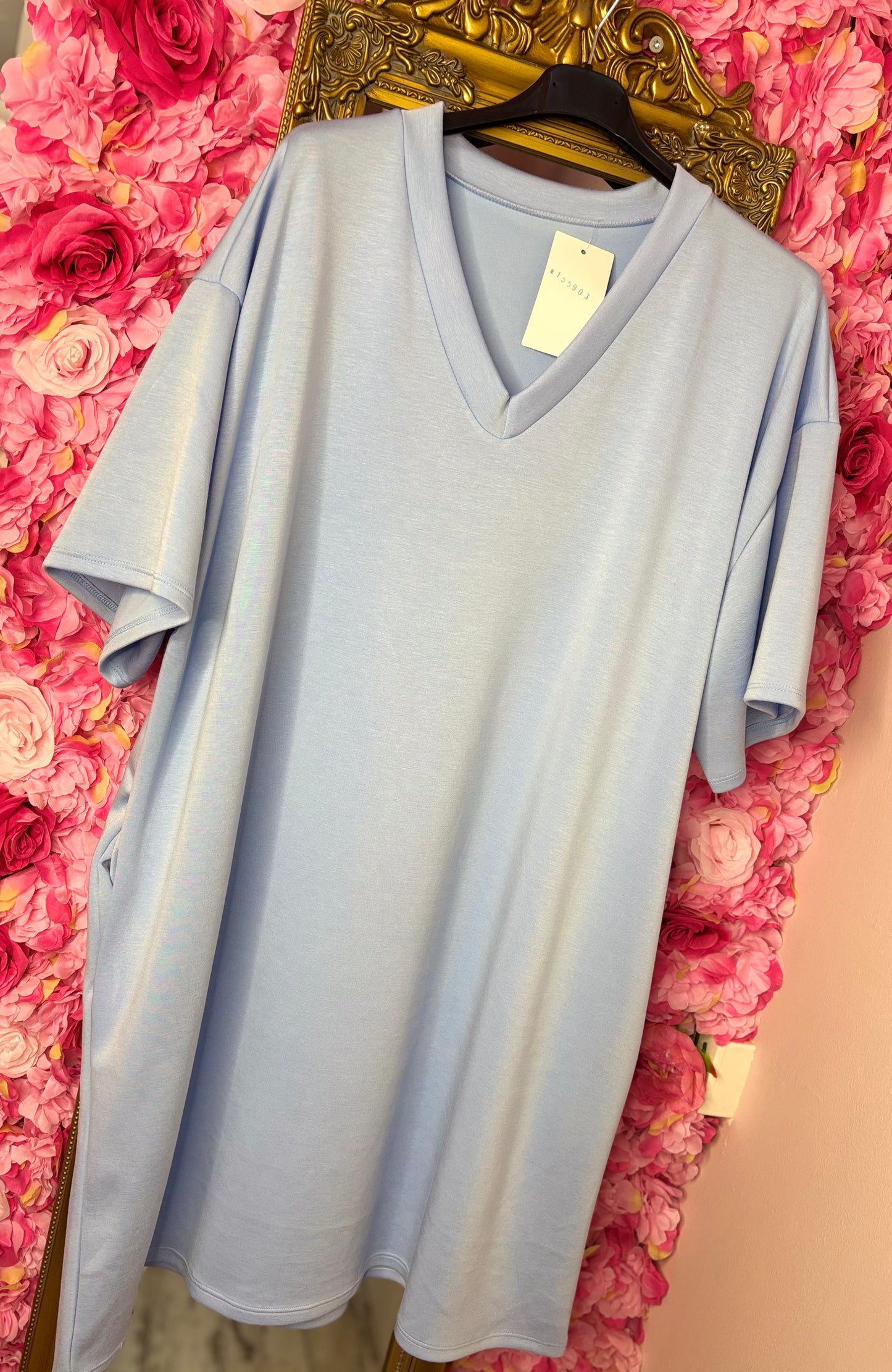 Lang T-shirt/T-shirt Jurk Basic Licht Blauw Maat 48 t/m 54