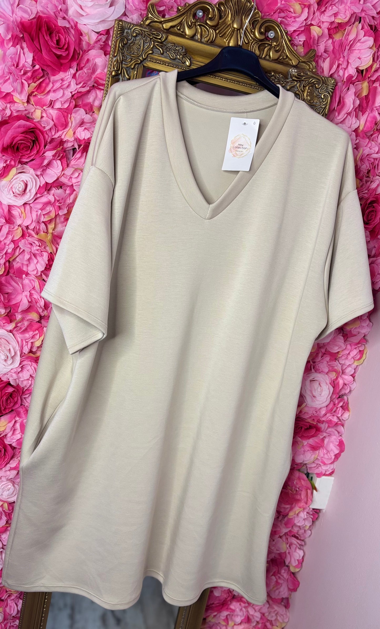 Lang T-shirt/T-shirt Jurk Basic Beige Maat 48 t/m 54