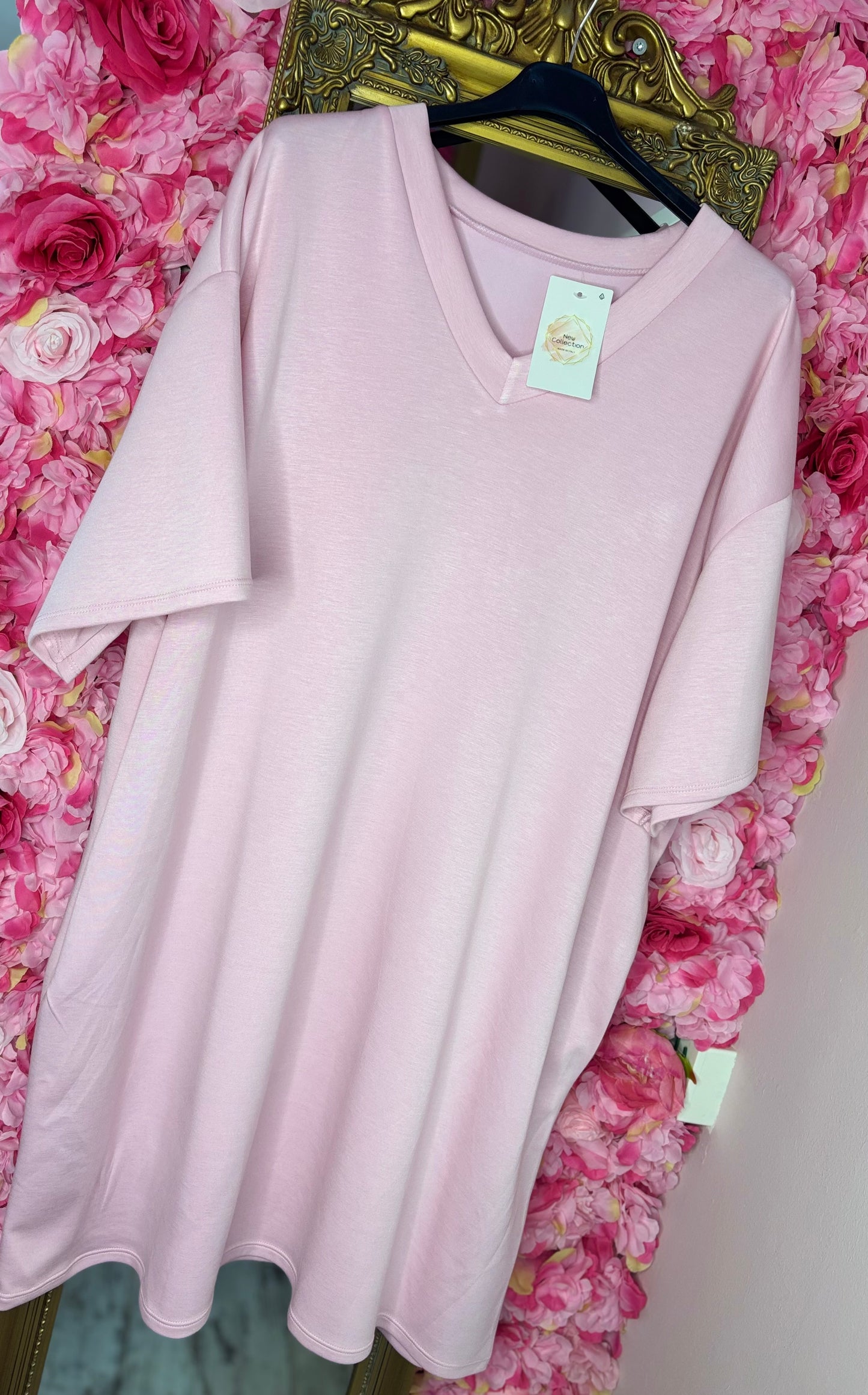 Lang T-shirt/T-shirt Jurk Basic Licht Roze Maat 48 t/m 54