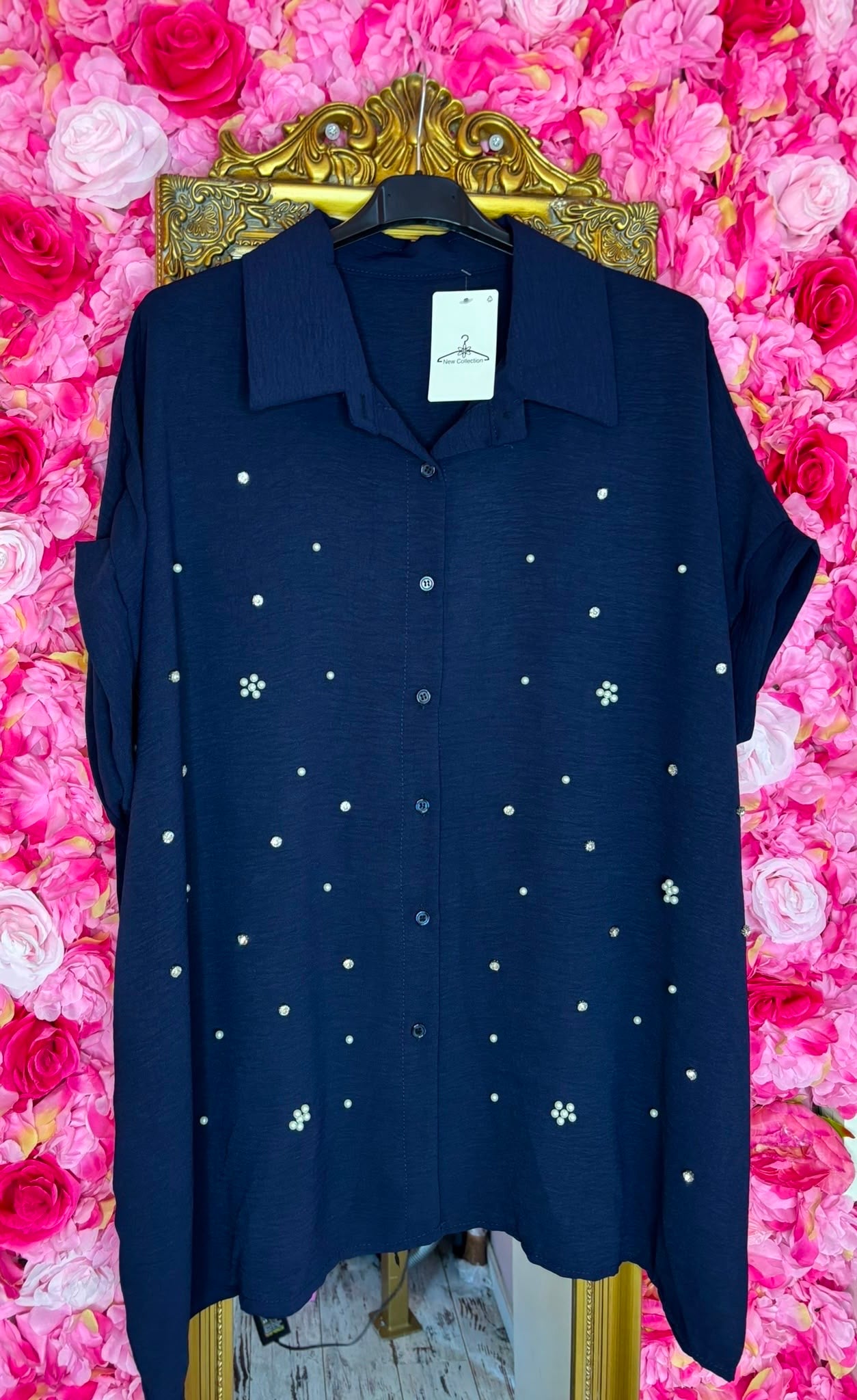 Blouse Parel Donker Blauw Plus Size Maat 48 t/m 54