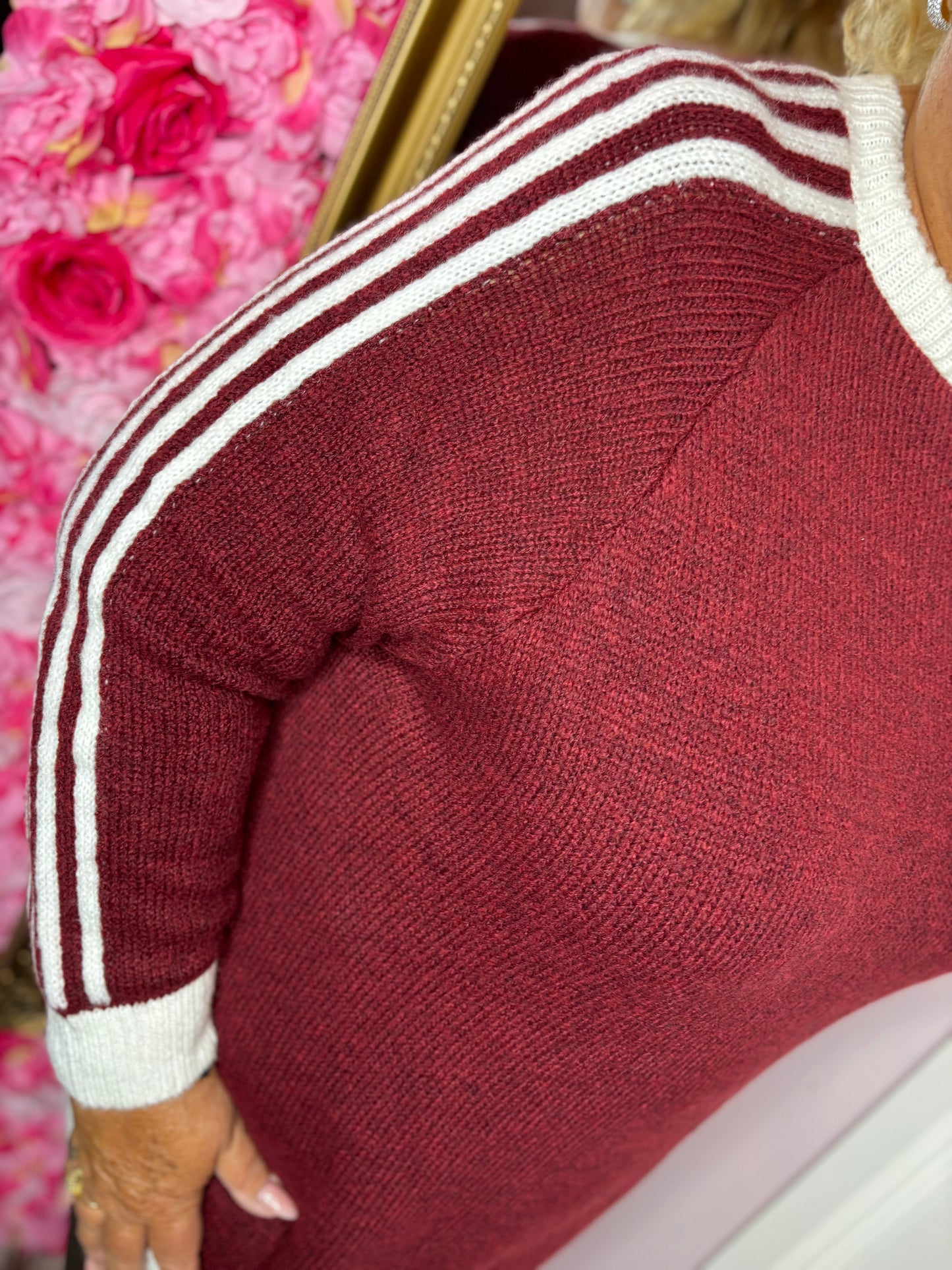 Trui Cozy Stripes Bordeaux Plus Size Maat 48 t/m 52