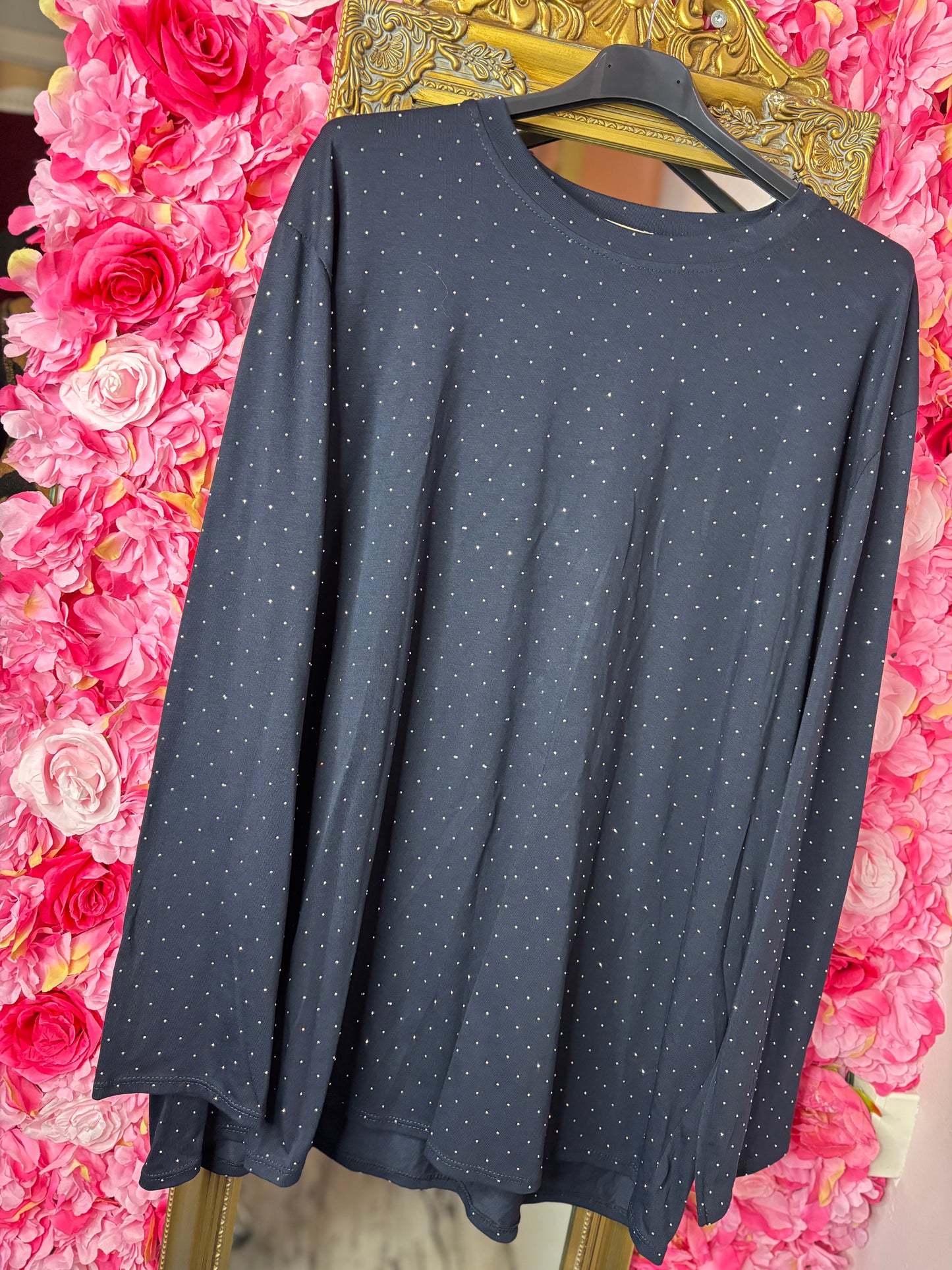 Long Sleeve Daily Glam Donker Blauw Plus Size maat 46 t/m 50