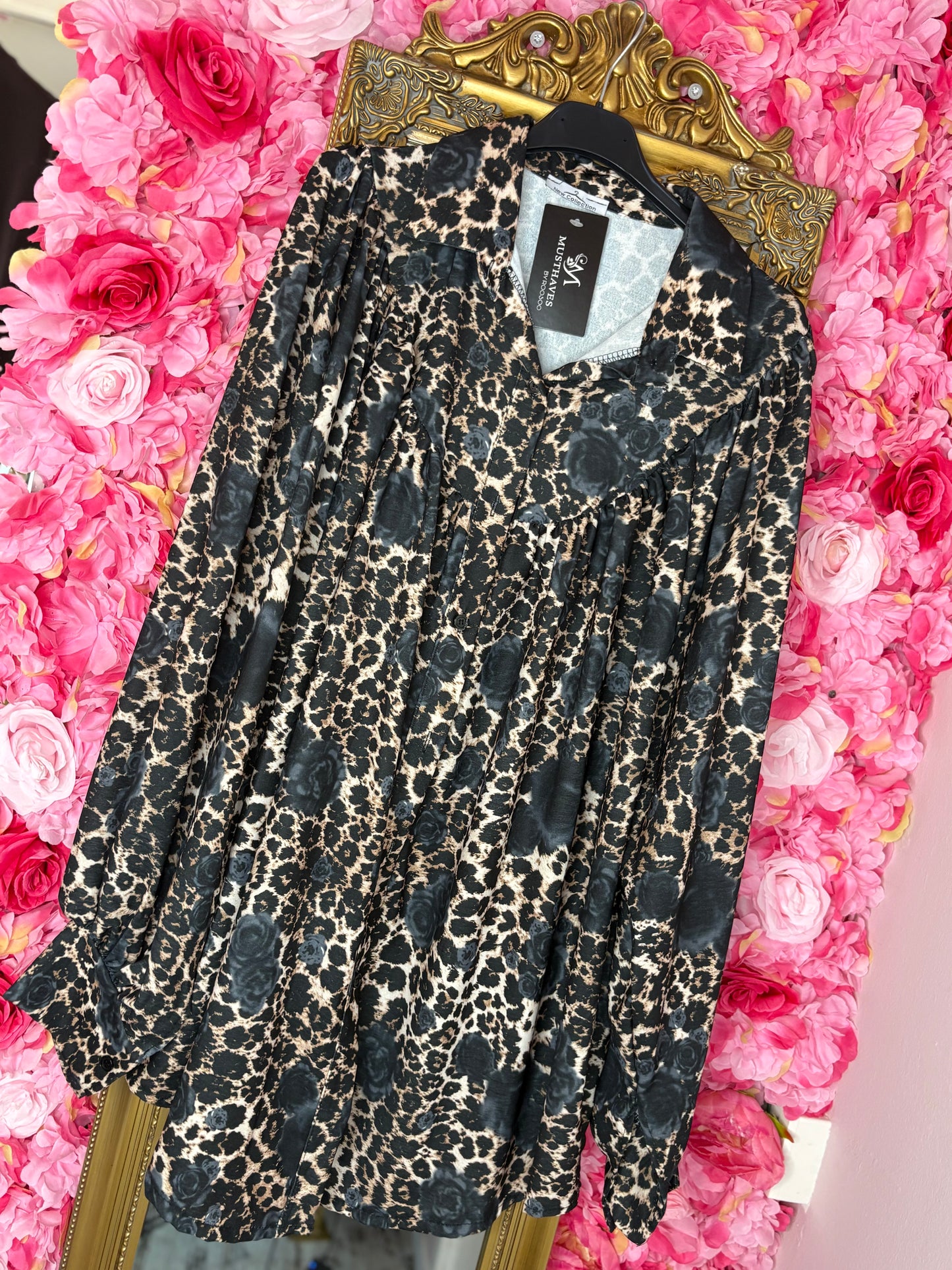 Blouse Roses Zwart Plus Size Maat 48 t/m 52-54