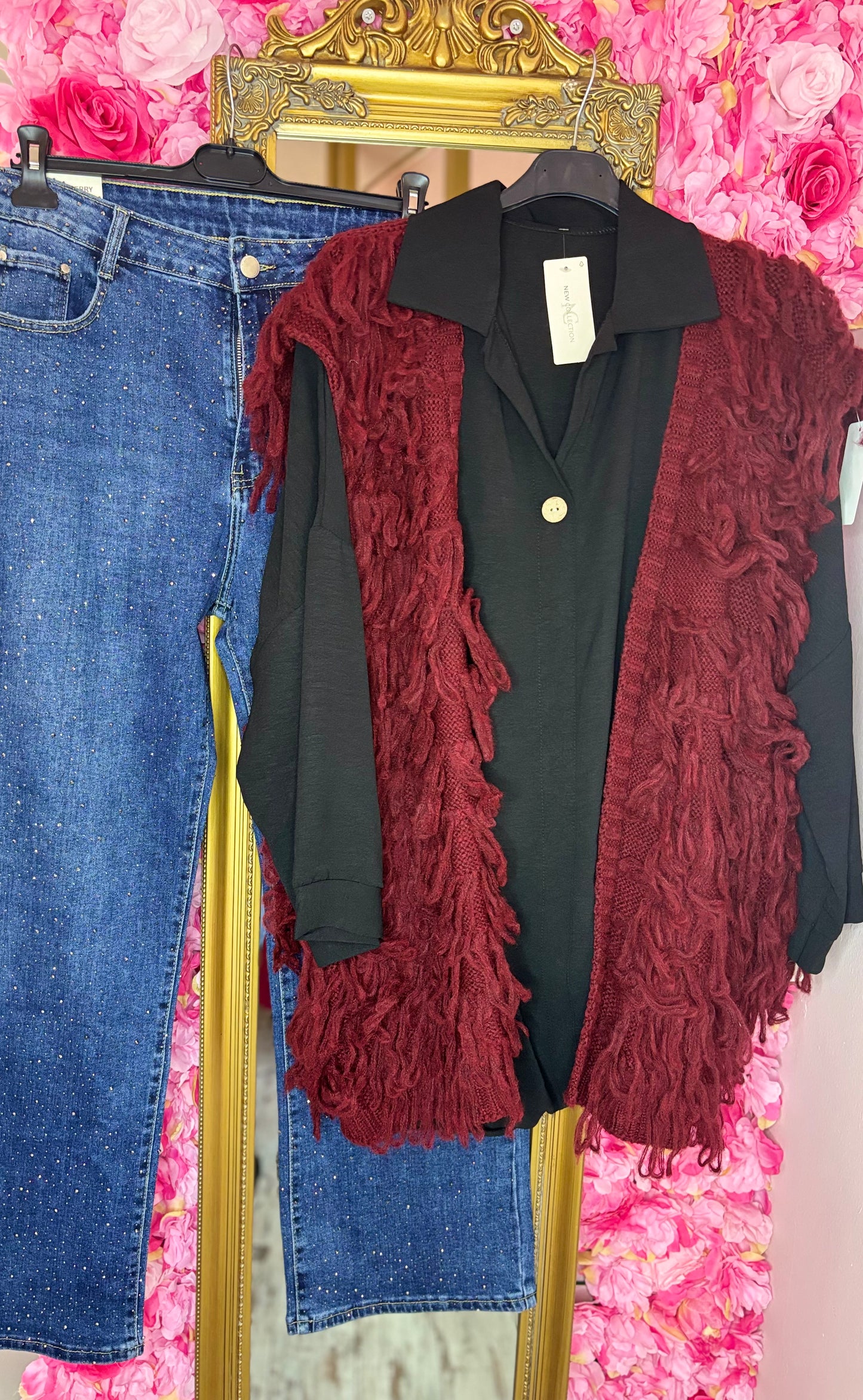 Mouwloos Vest Fluff Bordeaux Plus size Maat 44 t/m 52-54