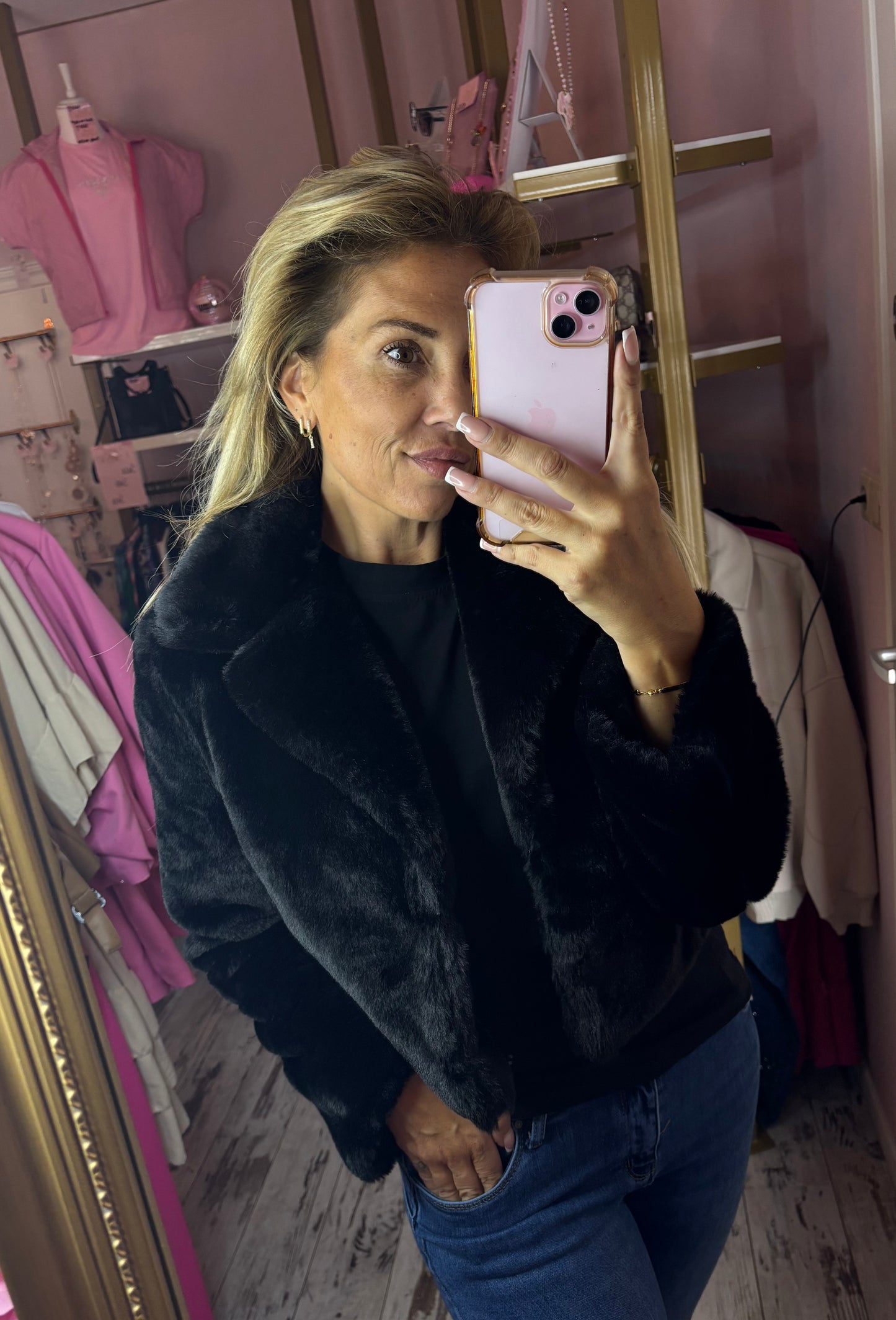 Fake fur Jas Zwart
