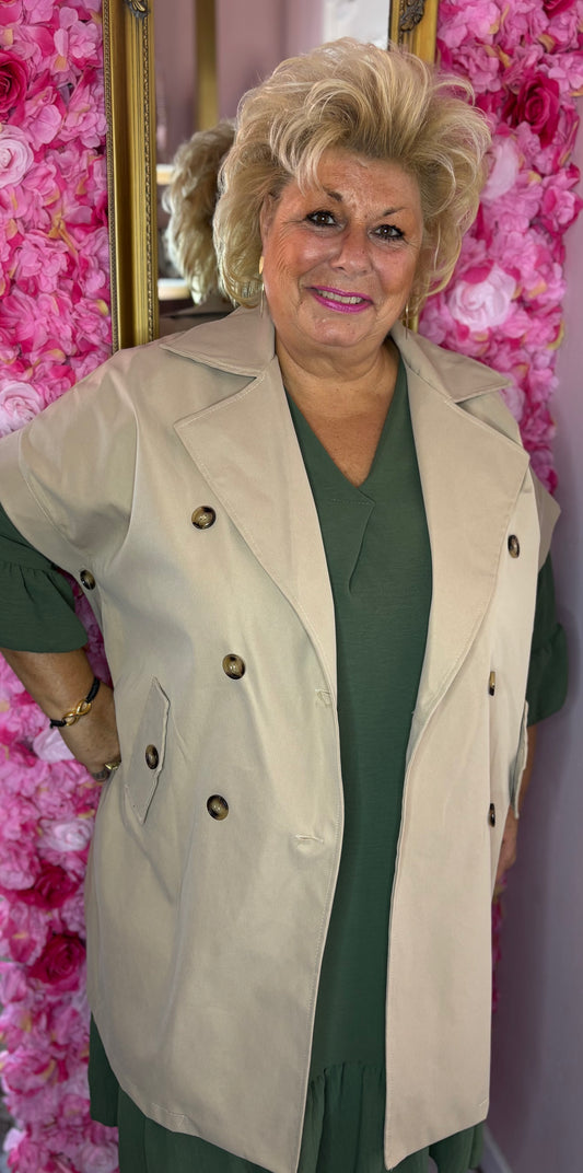 Gilet Cargo Long Beige Plus Size Maat 44 t/m 52