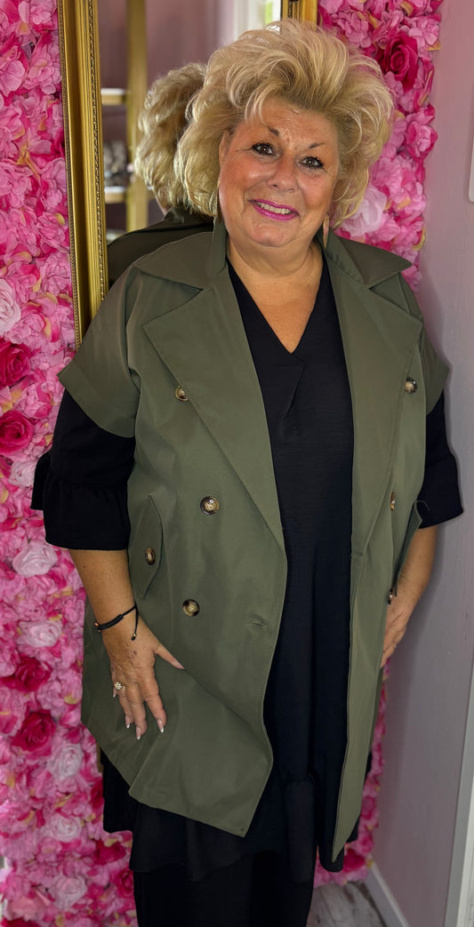 Gilet Cargo Long Leger Groen Plus Size Maat 44 t/m 52