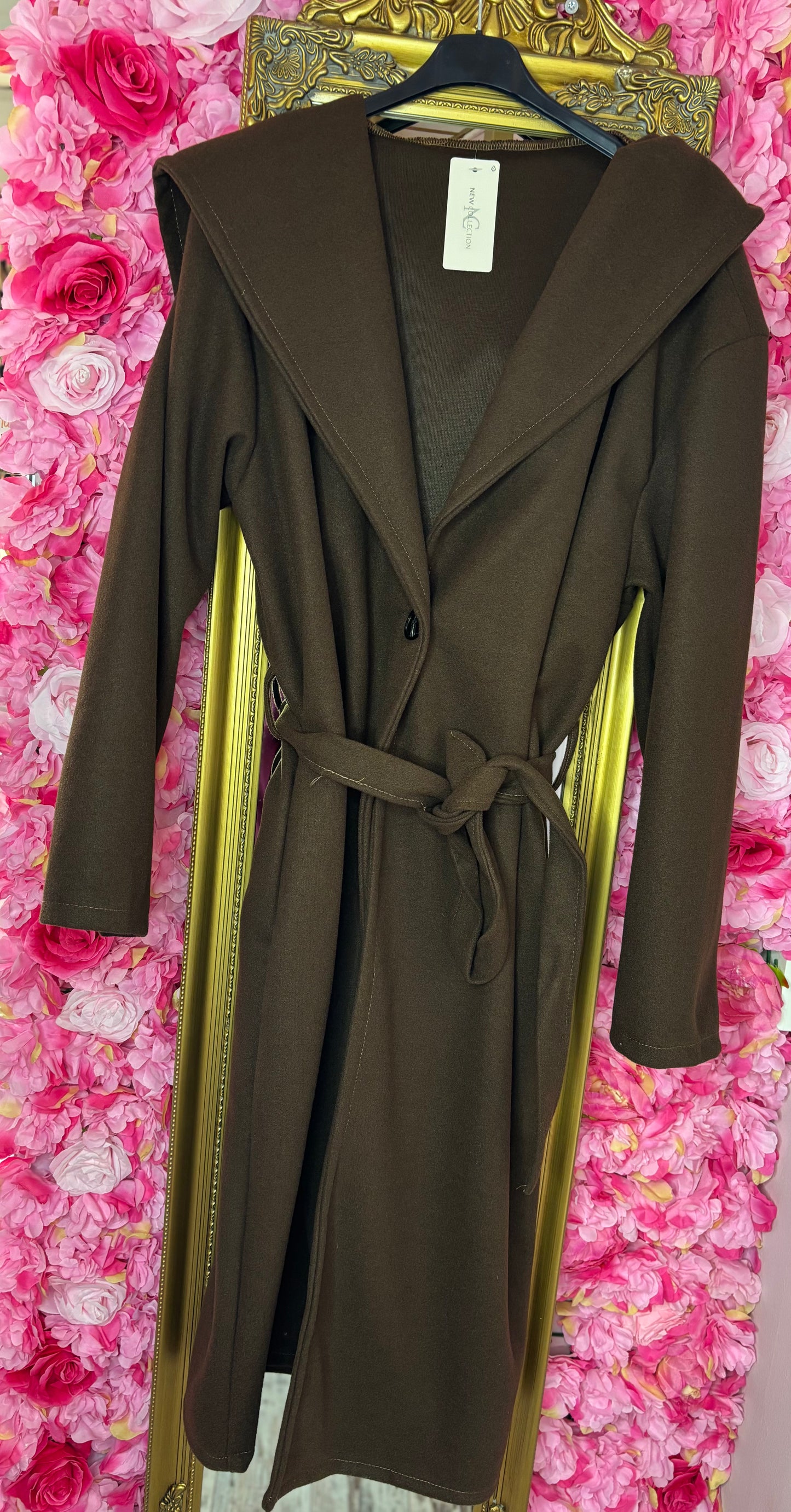 Trenchcoat met Capuchon Bruin Plus Size Maat 44 t/m 52 (dicht)