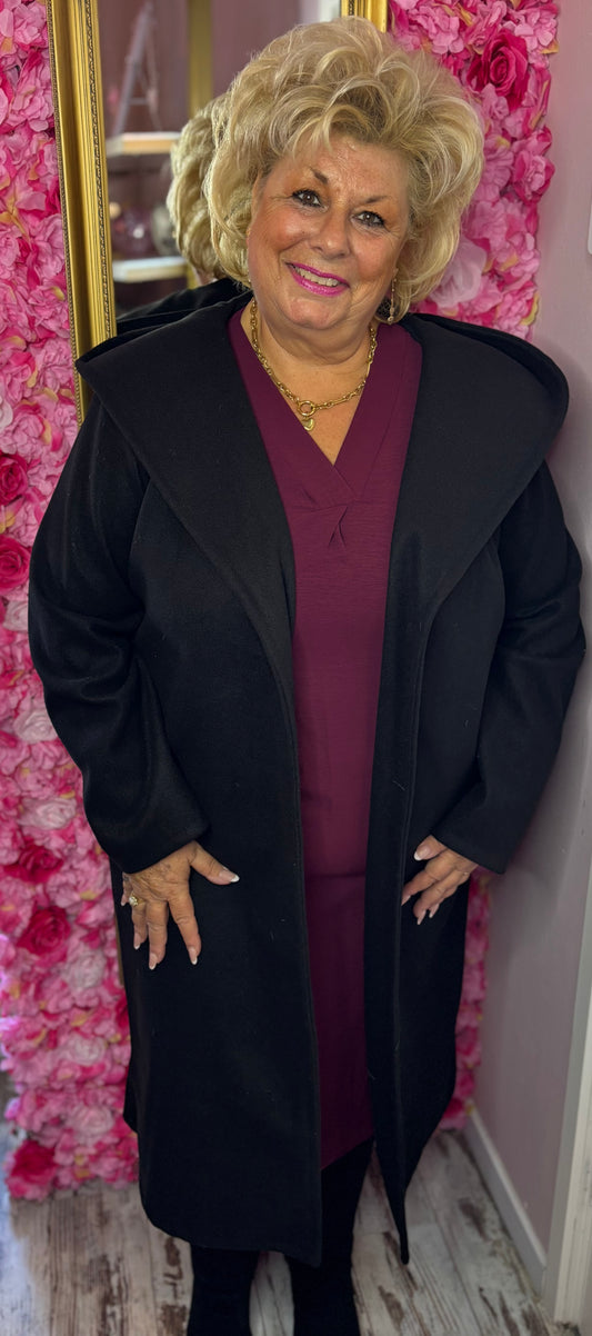 Trenchcoat met Capuchon Zwart Plus Size Maat 44 t/m 52 (dicht)