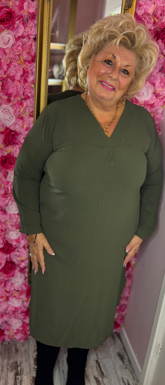 Jurk Basic Linda Leger Groen Plus Size 42 t/m 48-50
