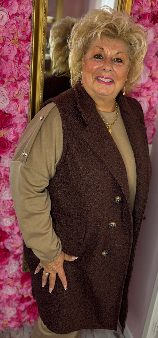 Gilet Boucle Bruin Plus Size Maat 46 t/m 56