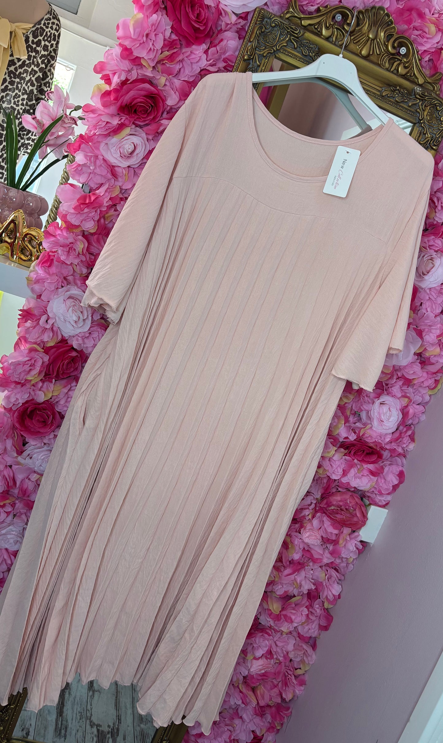 *LUCKY LOOK* Lange Jurk Chantie Zalm/Roze Plus Size Maat 48 t/m 52-54