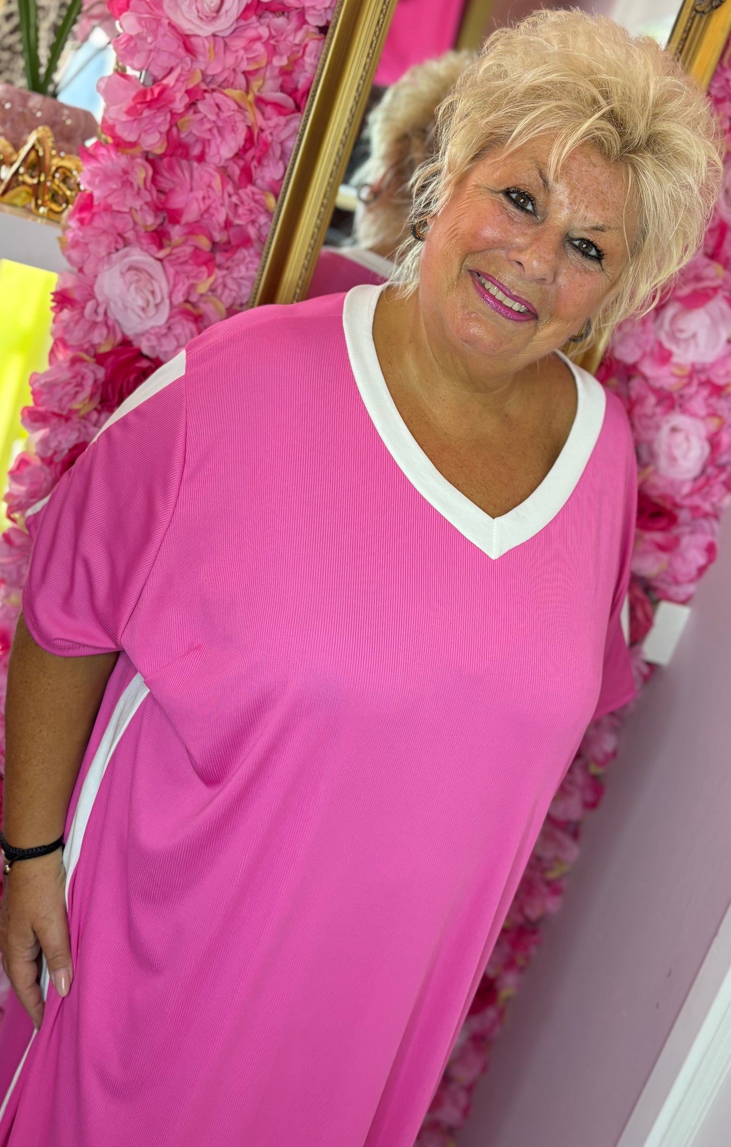 *LUCKY LOOK* Lange Sporty Fuchsia Plus Size Maat 50 t/m 58