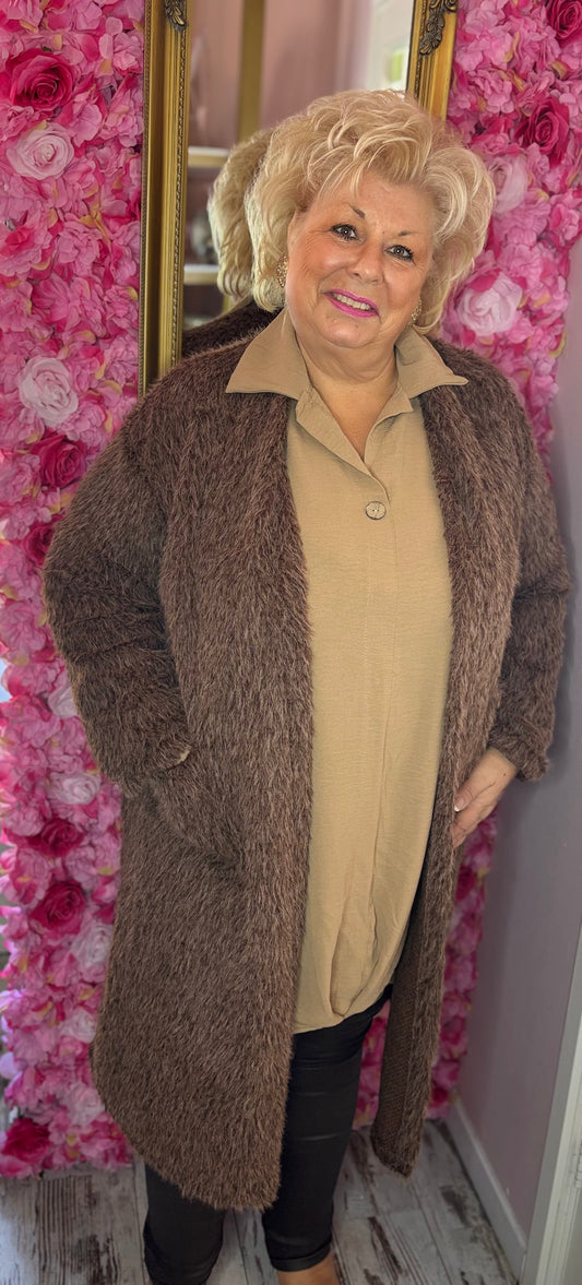 Vest Moos Lang Bruin Plus Size Maat 44 t/m 52