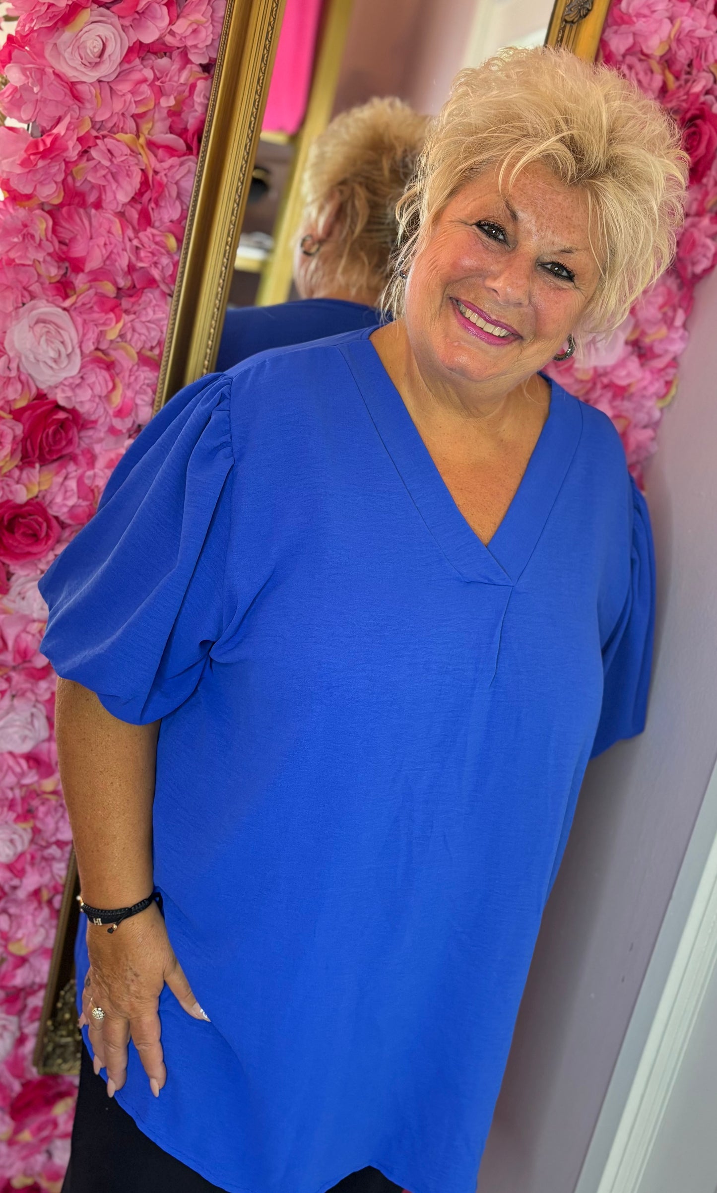 Blouse Pof Mouw Konings Blauw Plus Size maat 48 t/m 54