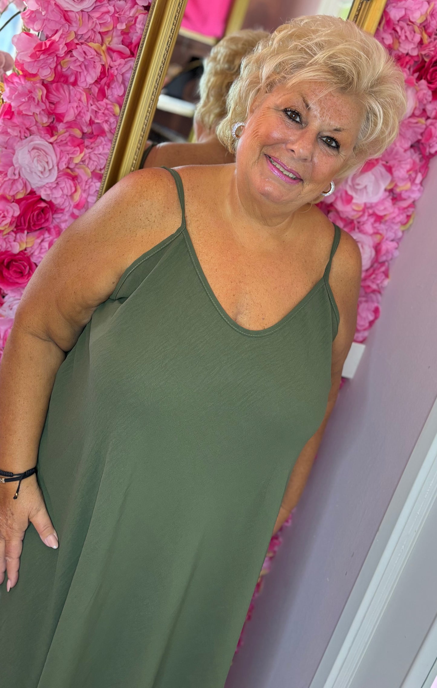 Jurk Long Basic A-lijn Leger Groen Plus Size Maat 48 t/m 54