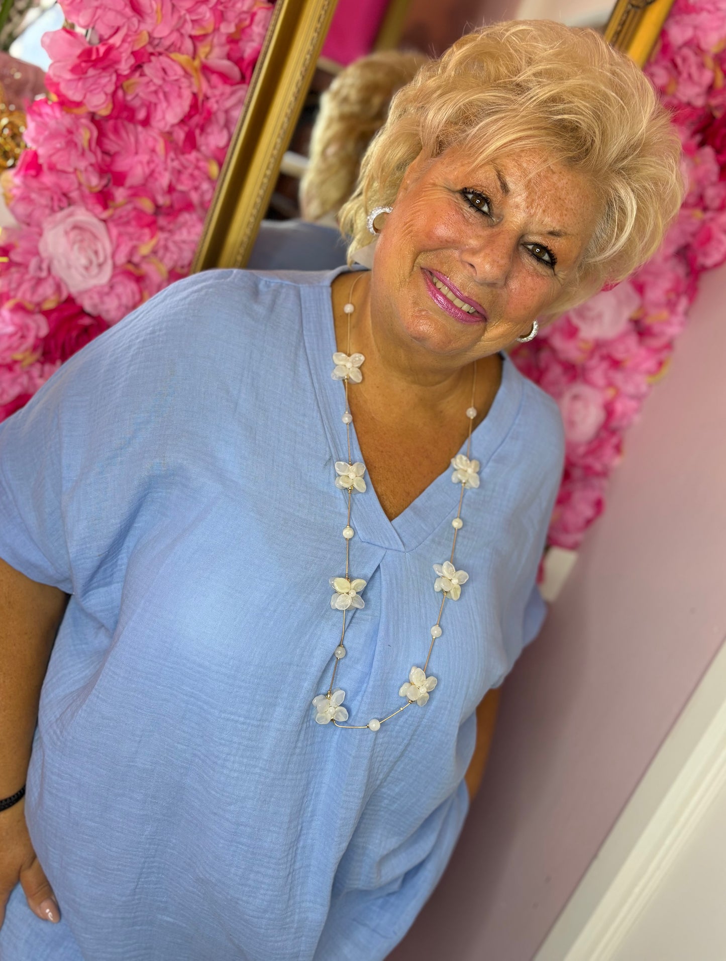 Blouse Wafel Katoen Licht Blauw Plus Size maat 48 t/m 54