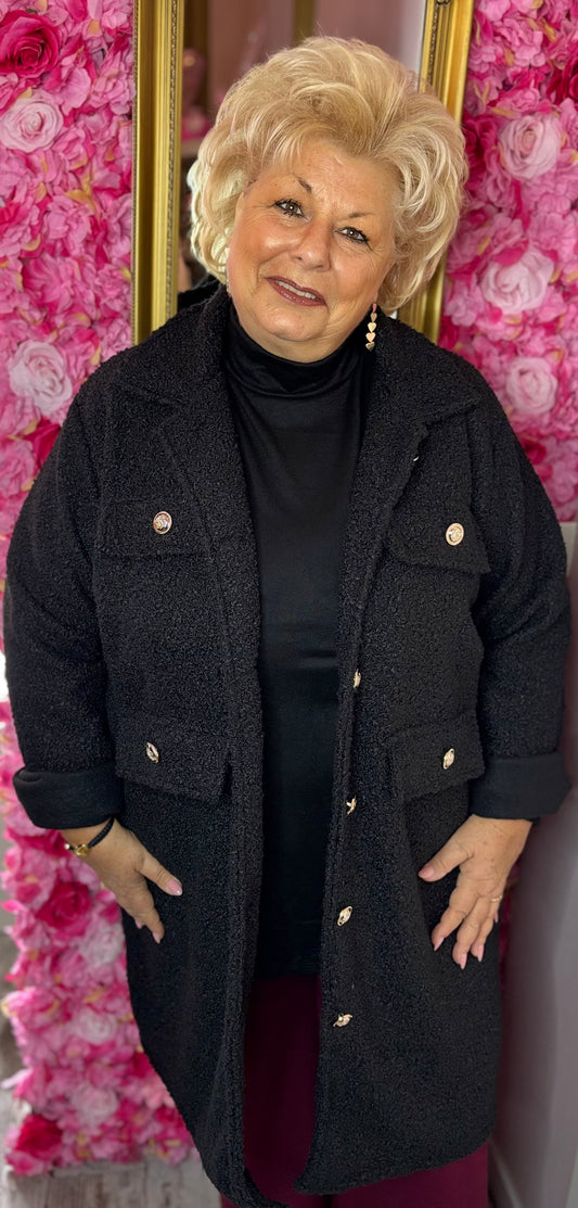 Tussenjas/Vest Boucle Zwart Plus Size Maat 48 t/m 56/58