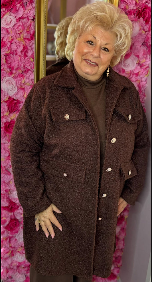 Tussenjas/Vest Boucle Bruin Plus Size Maat 48 t/m 56/58