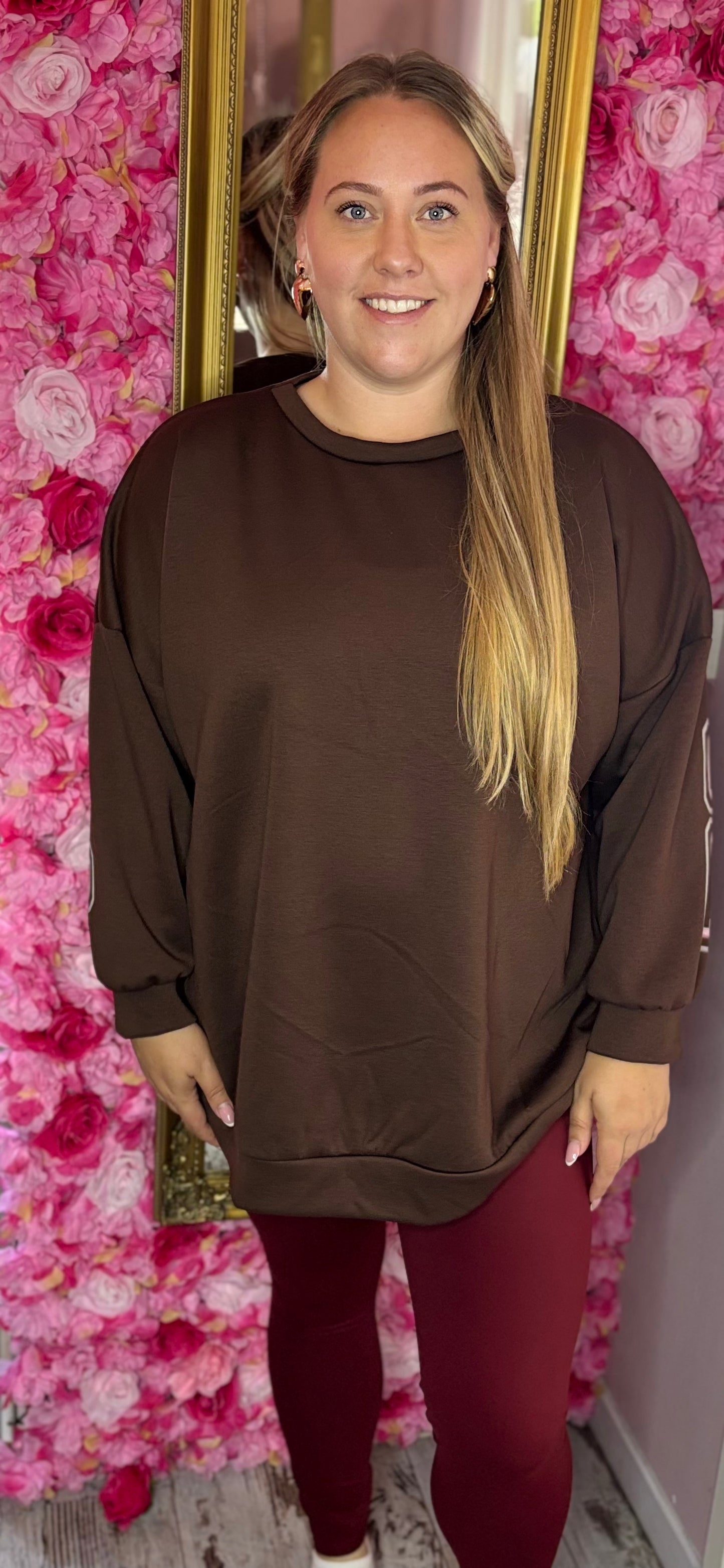 Trui Flori Bruin Plus Size Maat 44 t/m 52