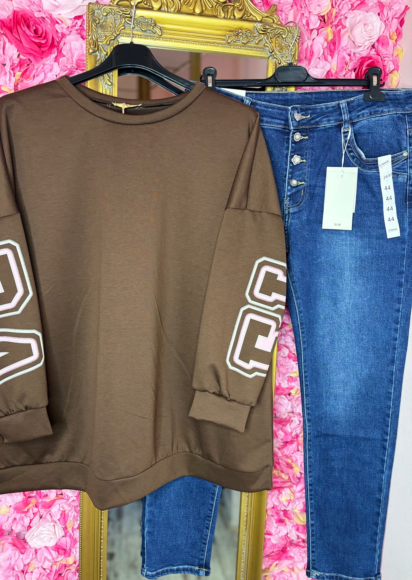 Trui Flori Bruin Plus Size Maat 44 t/m 52