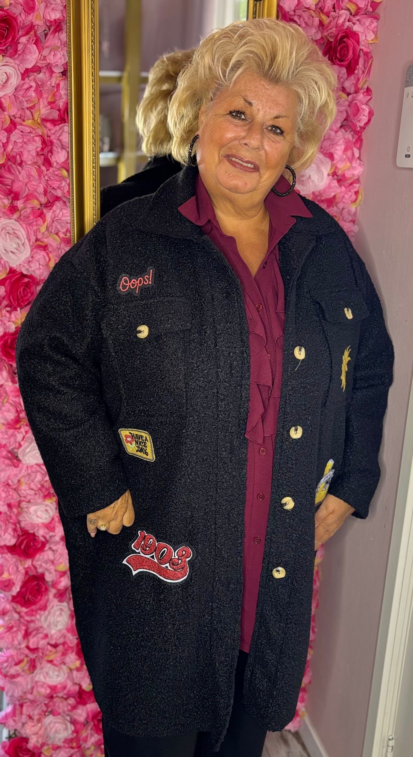 Tussenjas/Vest Boucle Funky Zwart Plus Size Maat 50 t/m 58