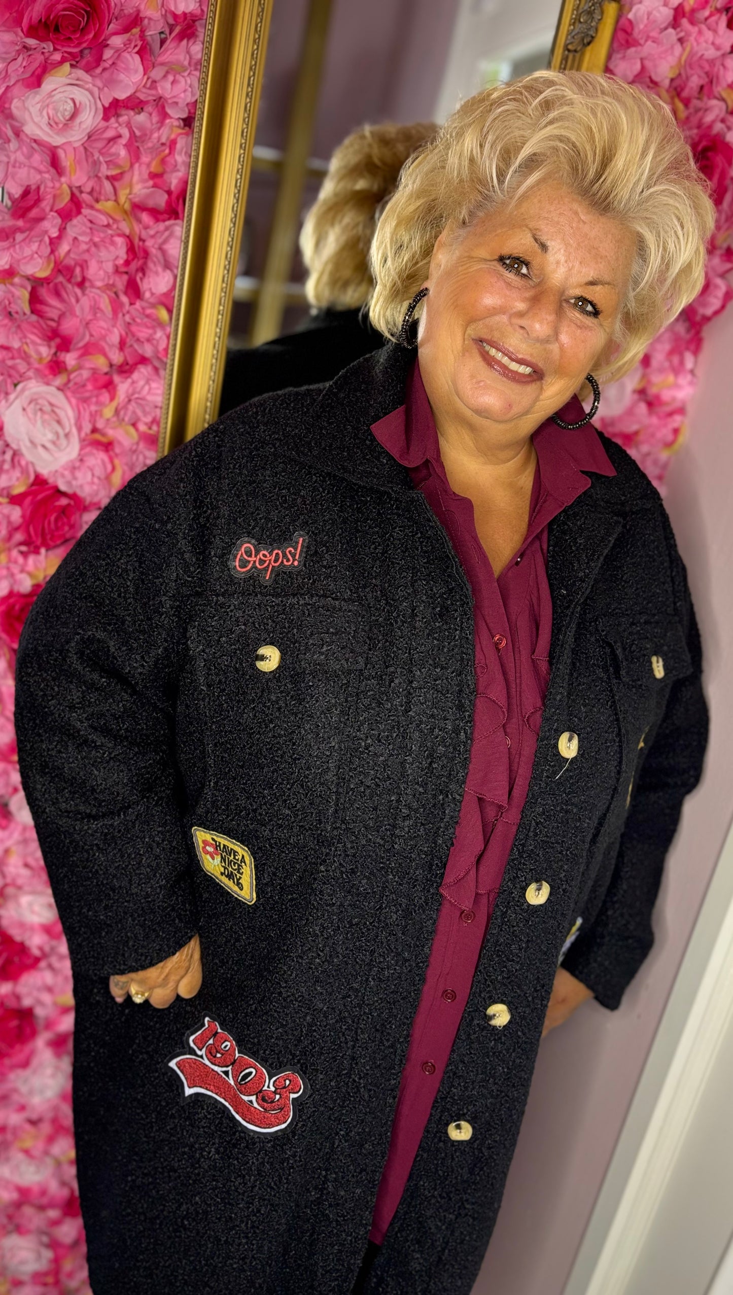 Tussenjas/Vest Boucle Funky Zwart Plus Size Maat 50 t/m 58