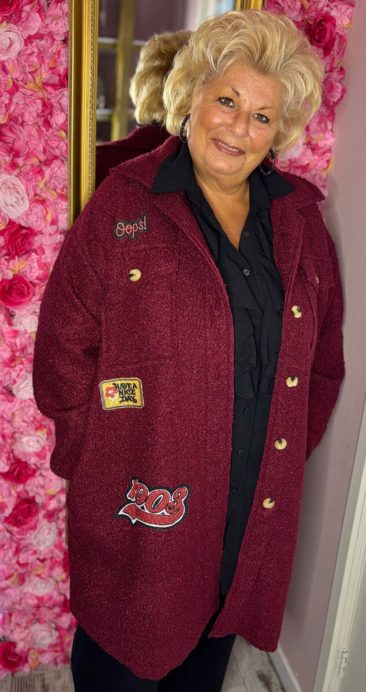 Tussenjas/Vest Boucle Funky Bordeaux Plus Size Maat 50 t/m 58
