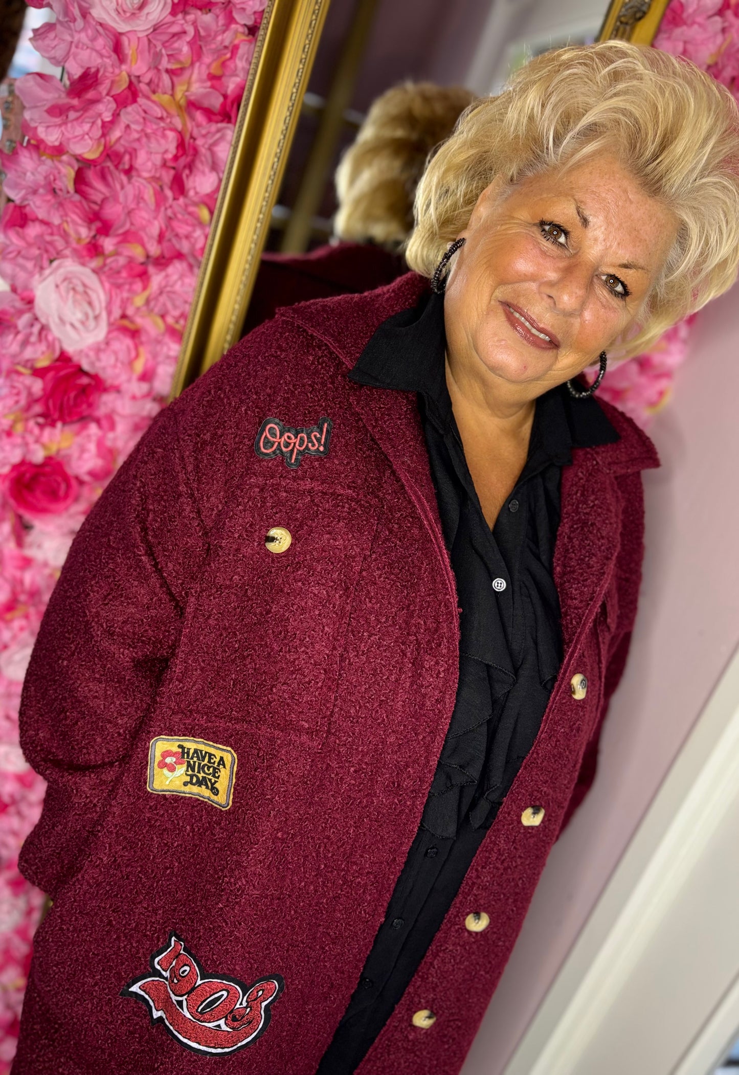 Tussenjas/Vest Boucle Funky Bordeaux Plus Size Maat 50 t/m 58