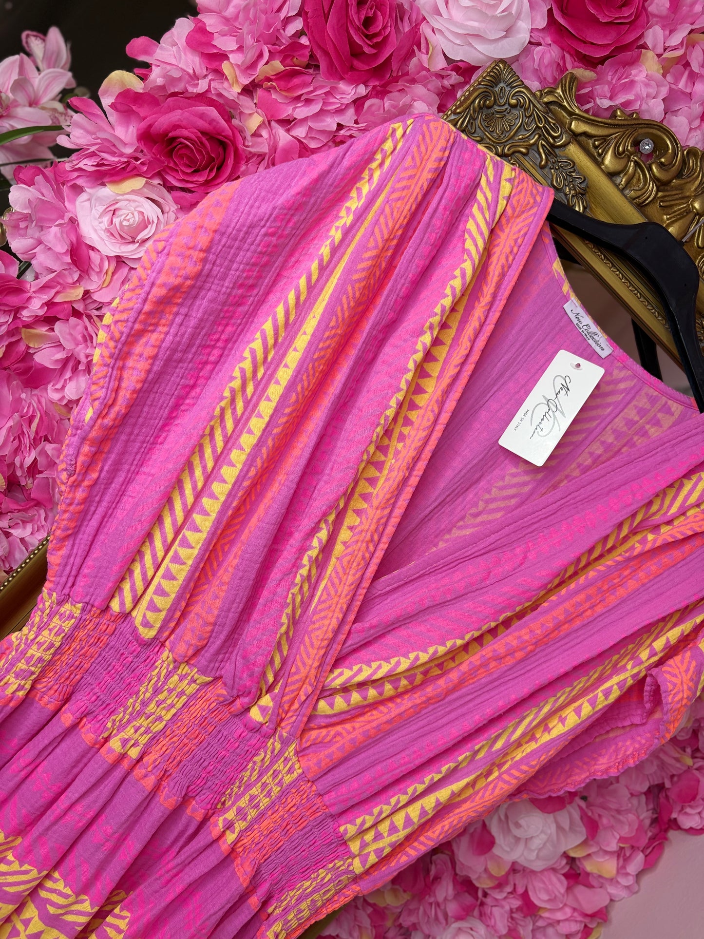 Lange Jurk Katoen Roze Plus Size Maat 48 t/m 52