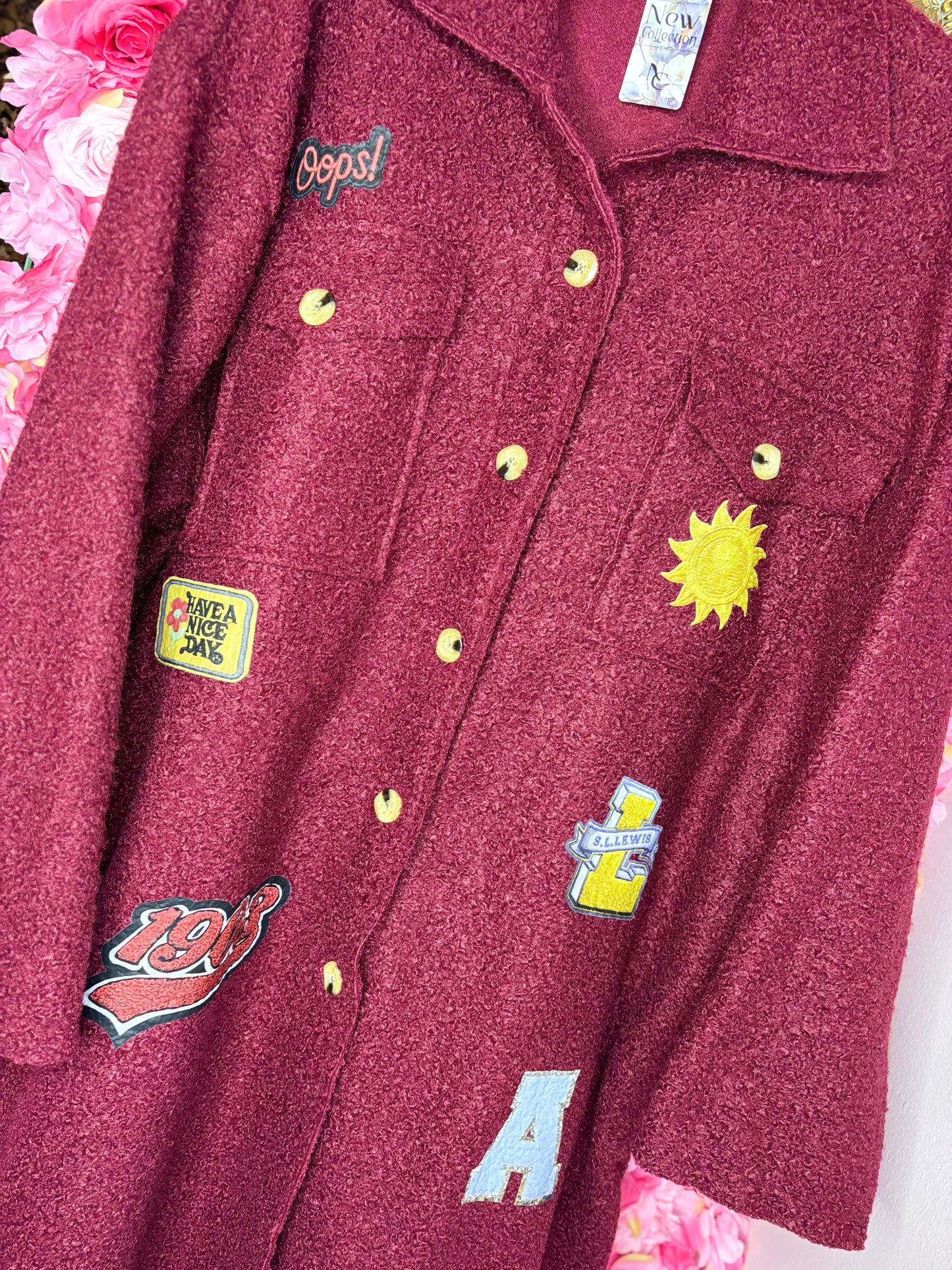 Tussenjas/Vest Boucle Funky Bordeaux Plus Size Maat 50 t/m 58